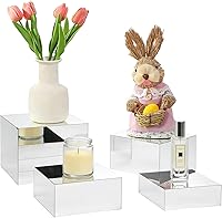 SHUNKAIZS 4-Pack Silver Acrylic Display Risers (2-6") Handmade Mirror Stands for Jewelry, Purse, Food, Buffet & Retail