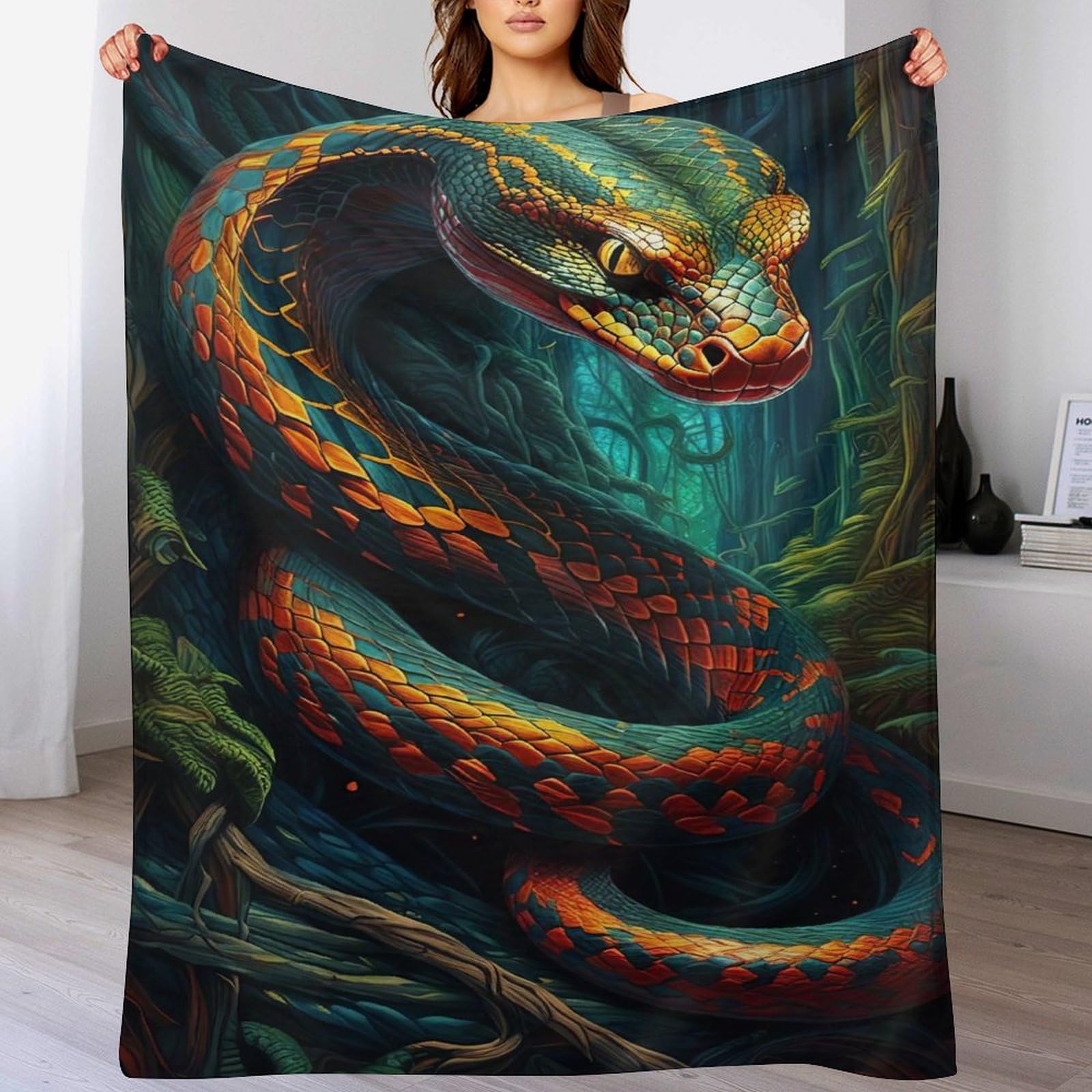 Couvre-lit motif serpent impression 3D couverture legere flannel 180x200