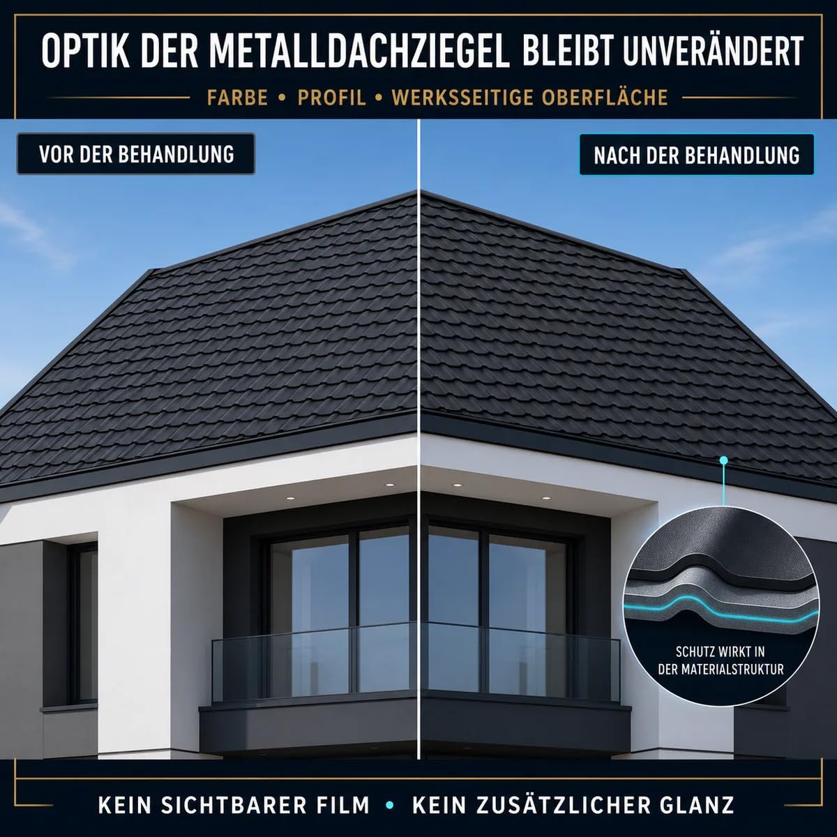 Dachbeschichtung Metalldachziegel 10 L – bis zu 400 m², wasser- und schmutzabweisend, Witterungsschutz, farblos