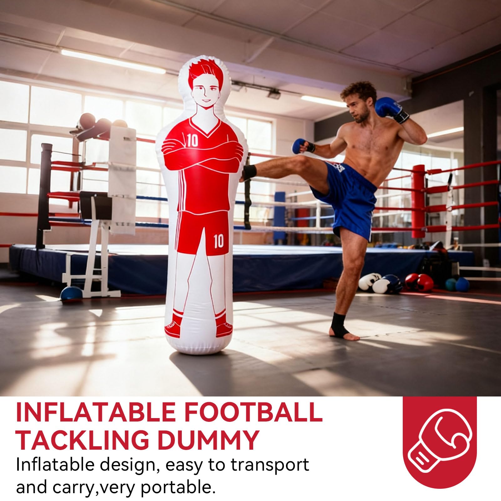 Aufblasbare Fußball Dummy, 40x160CM Fußball Training PVC Aufblasbare Fußballpuppe Boxsack Zum Boxen Torwart Trainingsausrüstung Für Fußballtraining, Torwarttraining 0,35 m PVC-Boxsack