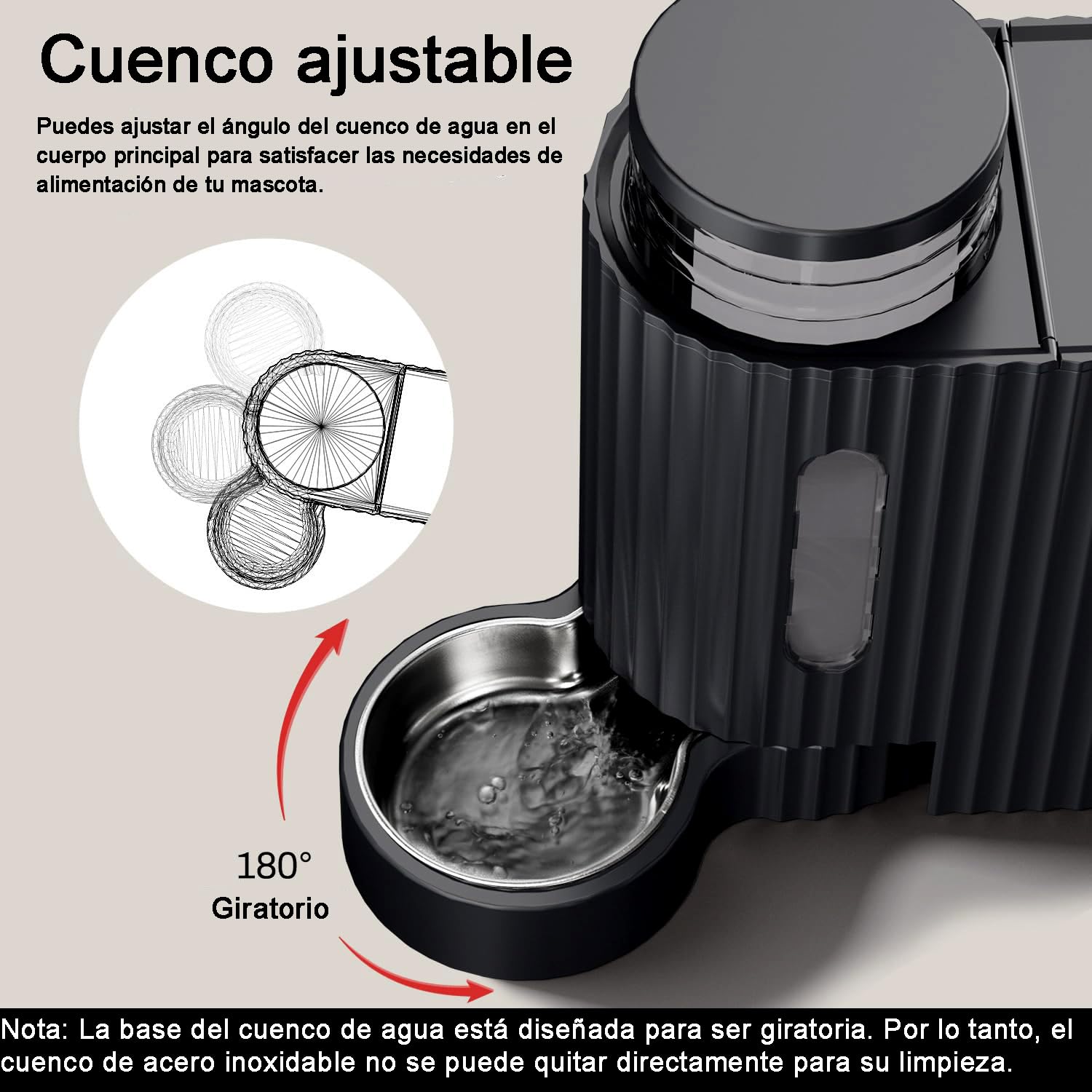 Gardner Pet 2 en 1 Comedero Gato Automatico (3L*2), Dispensador Comida y Agua, Bebedero Perro con Bol Acero Inoxidable, Dispensador Comida Gatos Gravedad,Sin BPA,No Eléctrico-Negro
