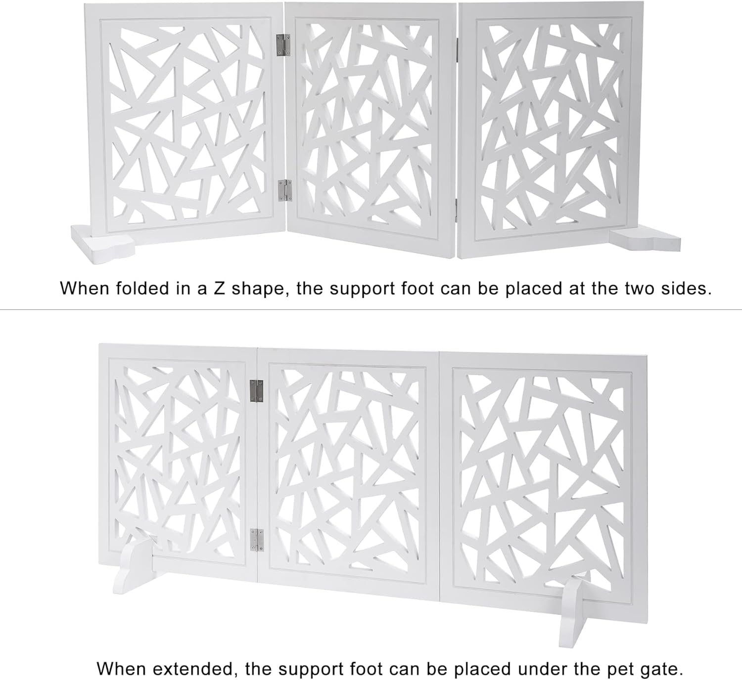 Freestanding Pet Gate Dog Gate, 3-Panel Folding Puppy Gate Wooden Fence Barrier for Small Medium Pet, Indoor Cat Dog Gates for House, Stairs, Doorways with 2Pcs Support Feet, 47" X 18.8"