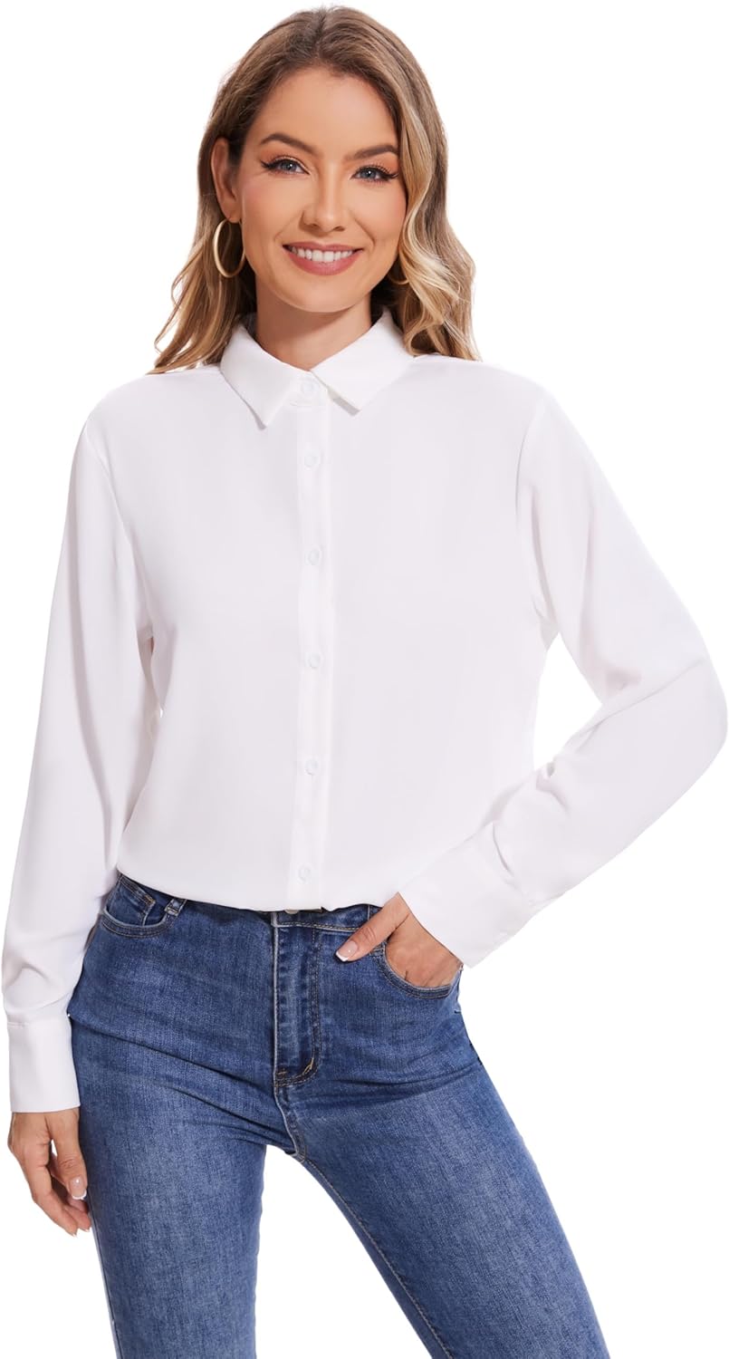 YAMANMAN Women's Button Down Shirts Casual Long Sleeve Stylish Collared Blouses V Neck Work Office Tops - Image 6