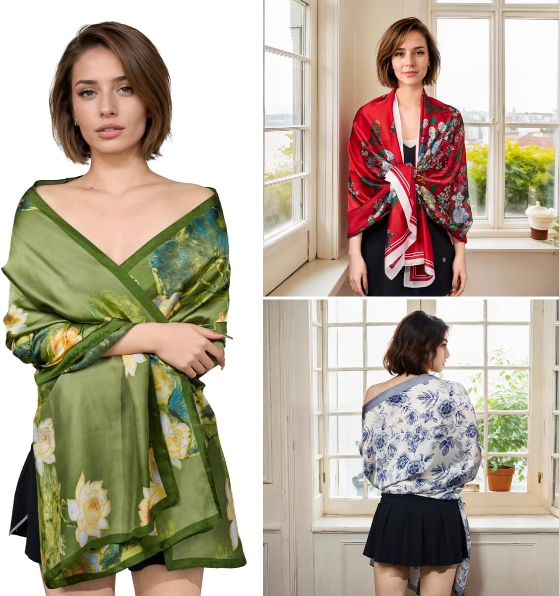 Silk Feeling Scarf for women Lightweight Long Floral Scarves Shawl Wraps Elegant Evening Dresses Satin Shawls Scarfs - Image 6