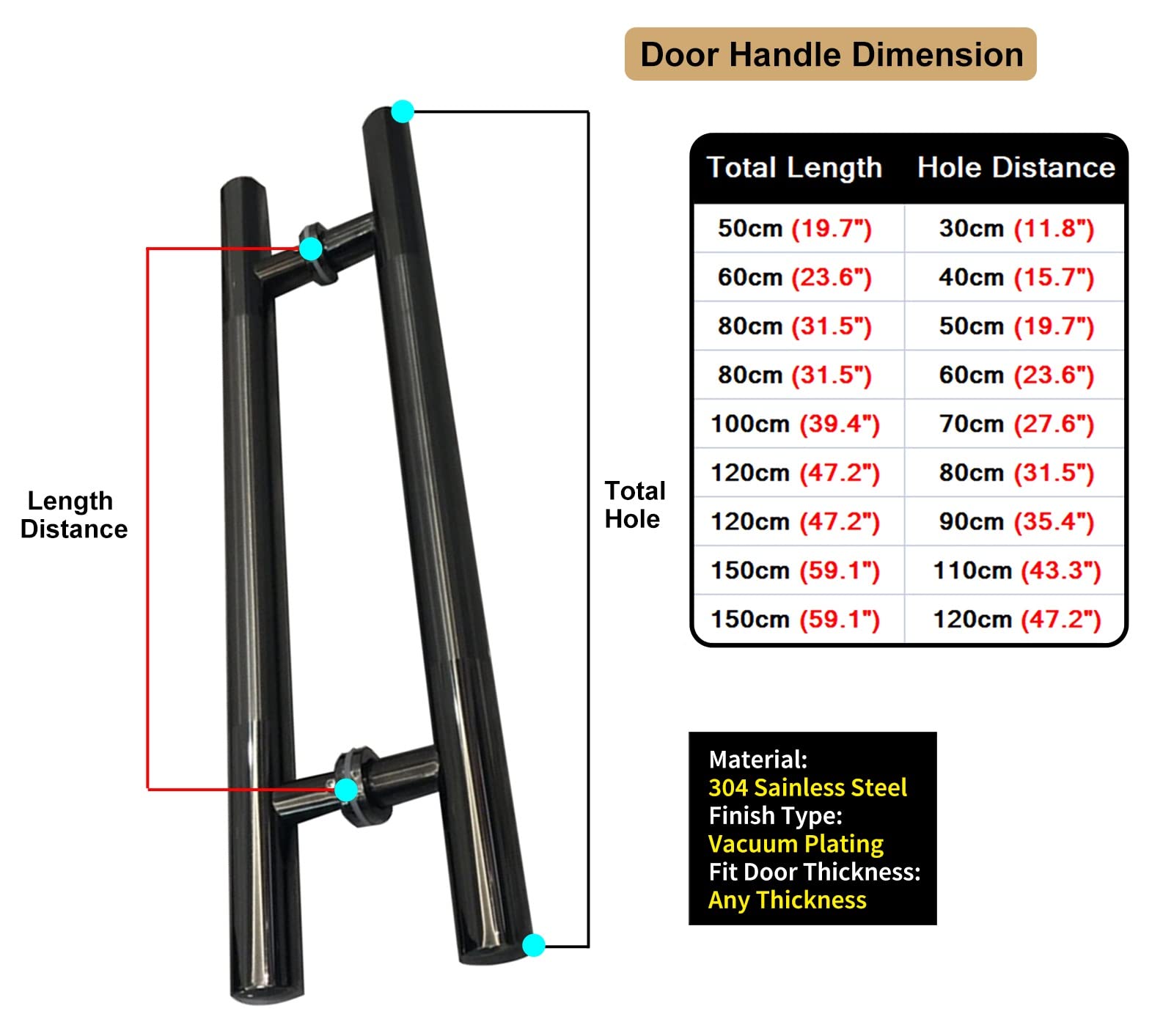 Manija de puerta de granero en forma de H, de acero inoxidable para puertas correderas y sólidas, acabado negro mate