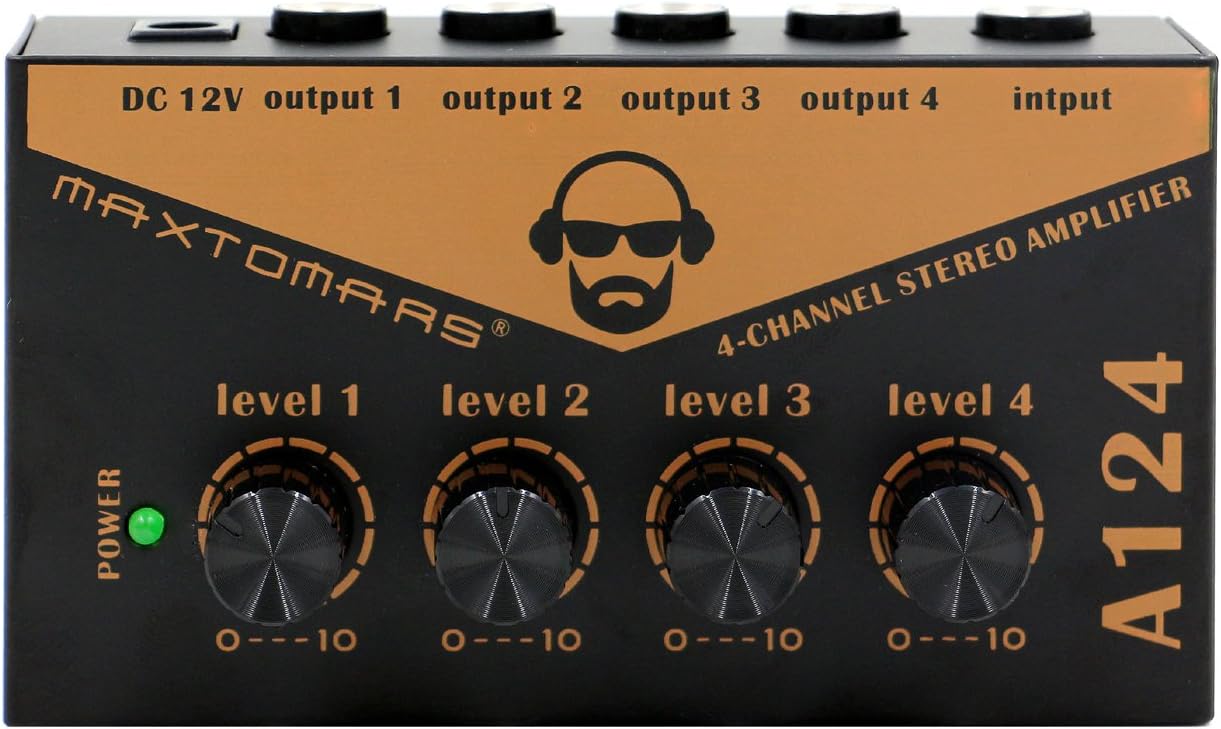 MAXTOMARS A124 Headphone Phono Amplifier, 4-Channel Stereo Compact Amplifier
