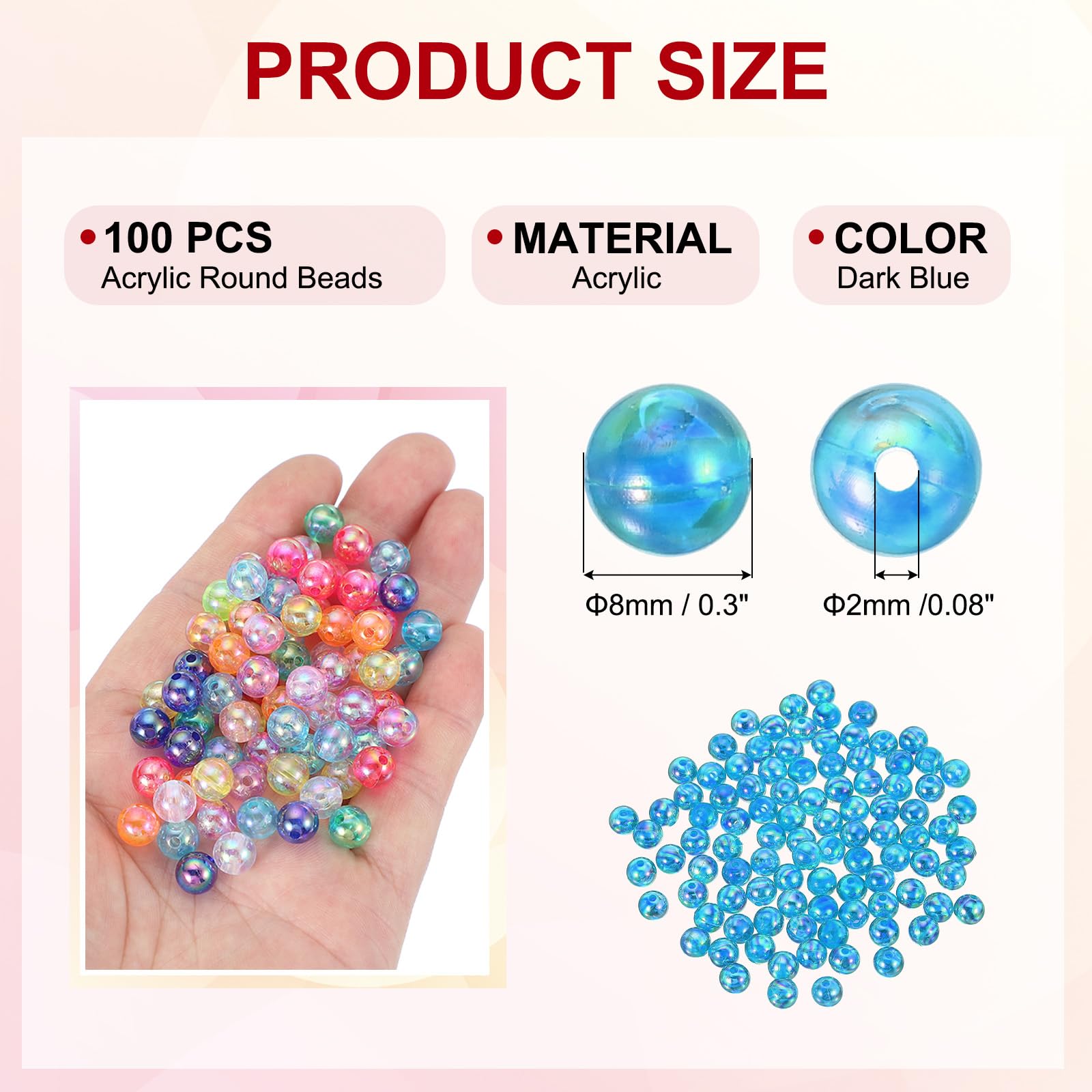 PATIKIL 8 mm Acrylic Round Beads - Image 2