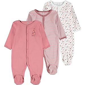 NAME IT Baby – Mädchen Nbfnightsuit 3p W/F Dusty Rose Noos Baby und Kleinkind Schlafanz ge, Rosa, 80 EU