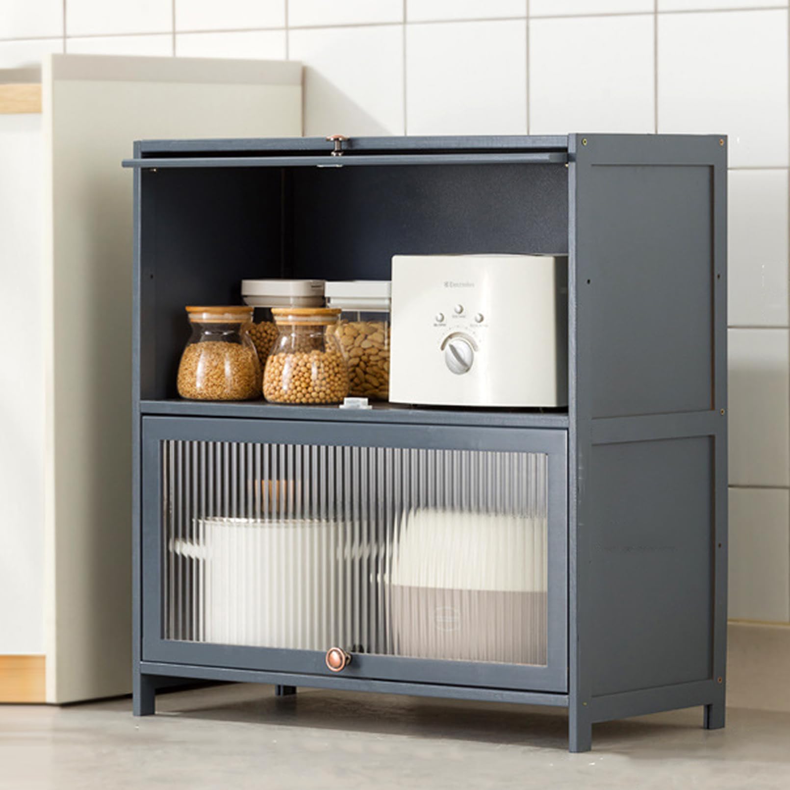 BHGFYXBS Freestanding Tall Kitchen Pantry Cabinet With Acrylic Doors Sto Solut For Home Space Saving Shelves Nizing Tials,Grey-80X33X73Cm,Grey-80x33x73cm
