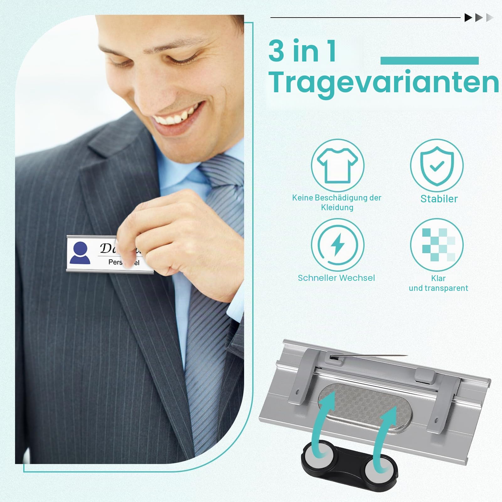 EFUTURETIME 50 x Namensschilder Magnet 72mm x 31mm Günstig für kleidung mit Nadel zum Anstecken, Alu Namensschild Halterung mit Papiereinschub für Arbeit, Ausstellung, Restaurant, Schule