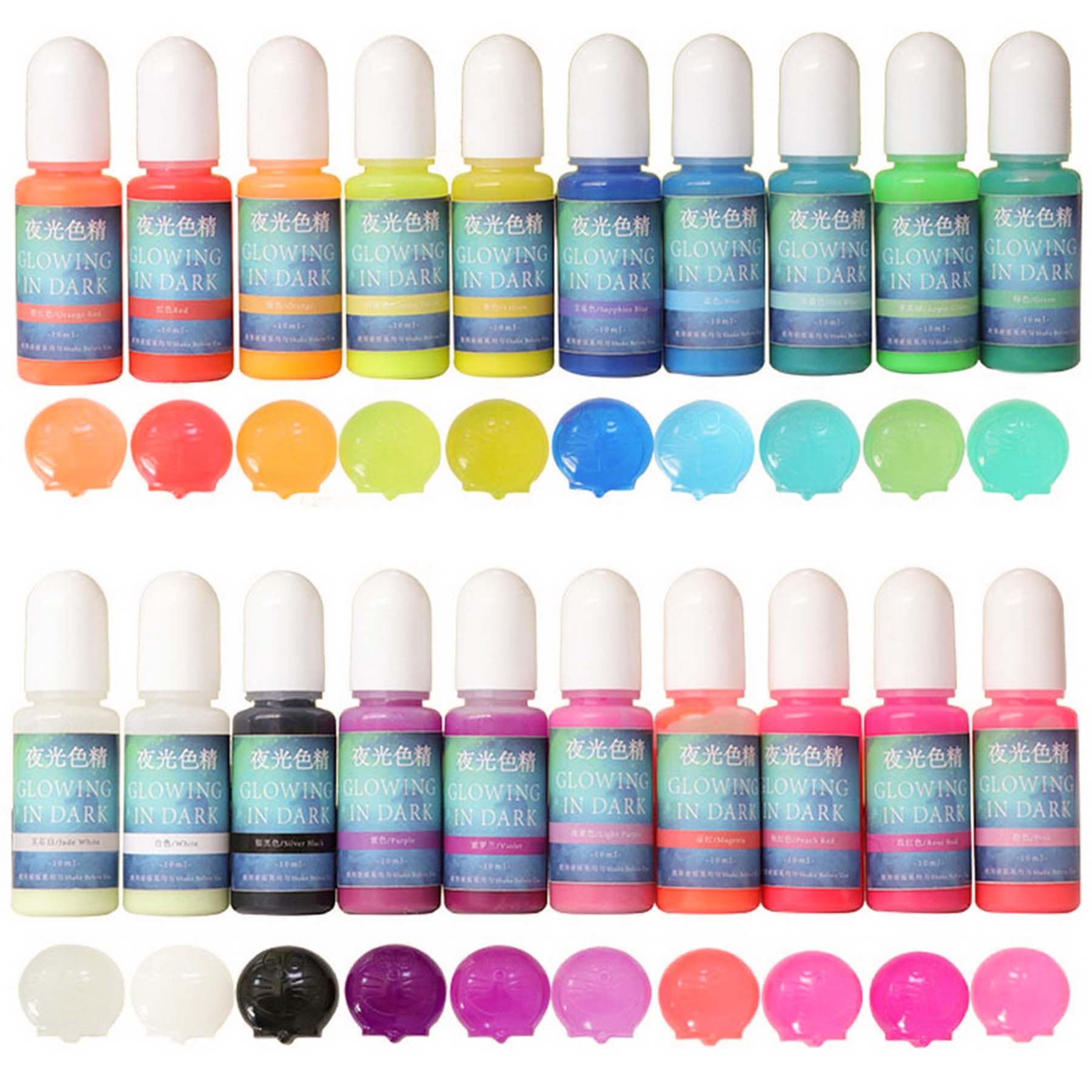 Pigmento luminoso de resina epoxi de 20 colores que brillan en la oscuridad, colorante líquido, cada uno 10 g, 10 ml, 0.35 onzas