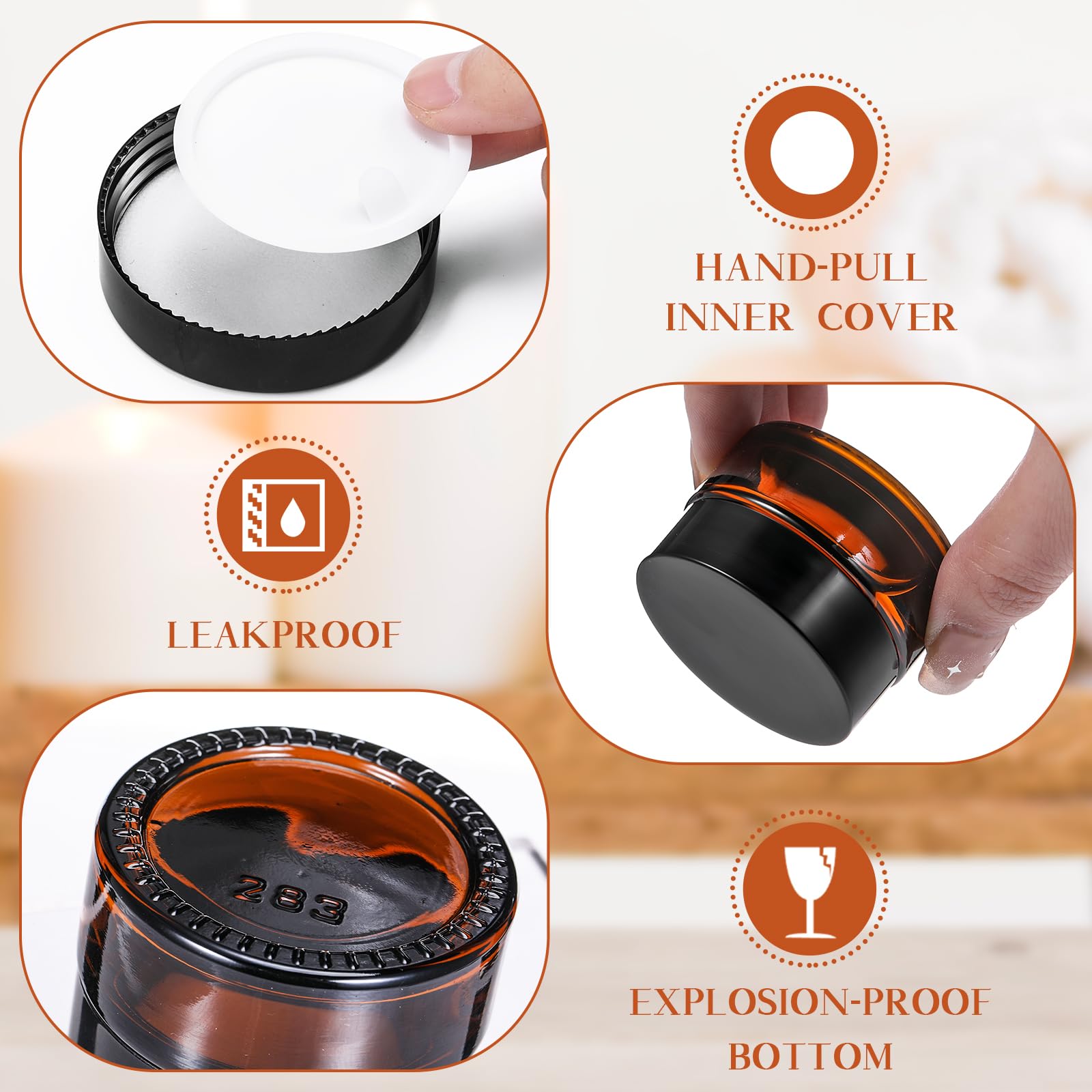 Honeydak 24 tarros de vidrio de 0.75 onzas con tapas, pequeños tarros de cosméticos con forro interior, recipientes de bálsamo, tarros de cosméticos recargables para loción, polvos, crema,