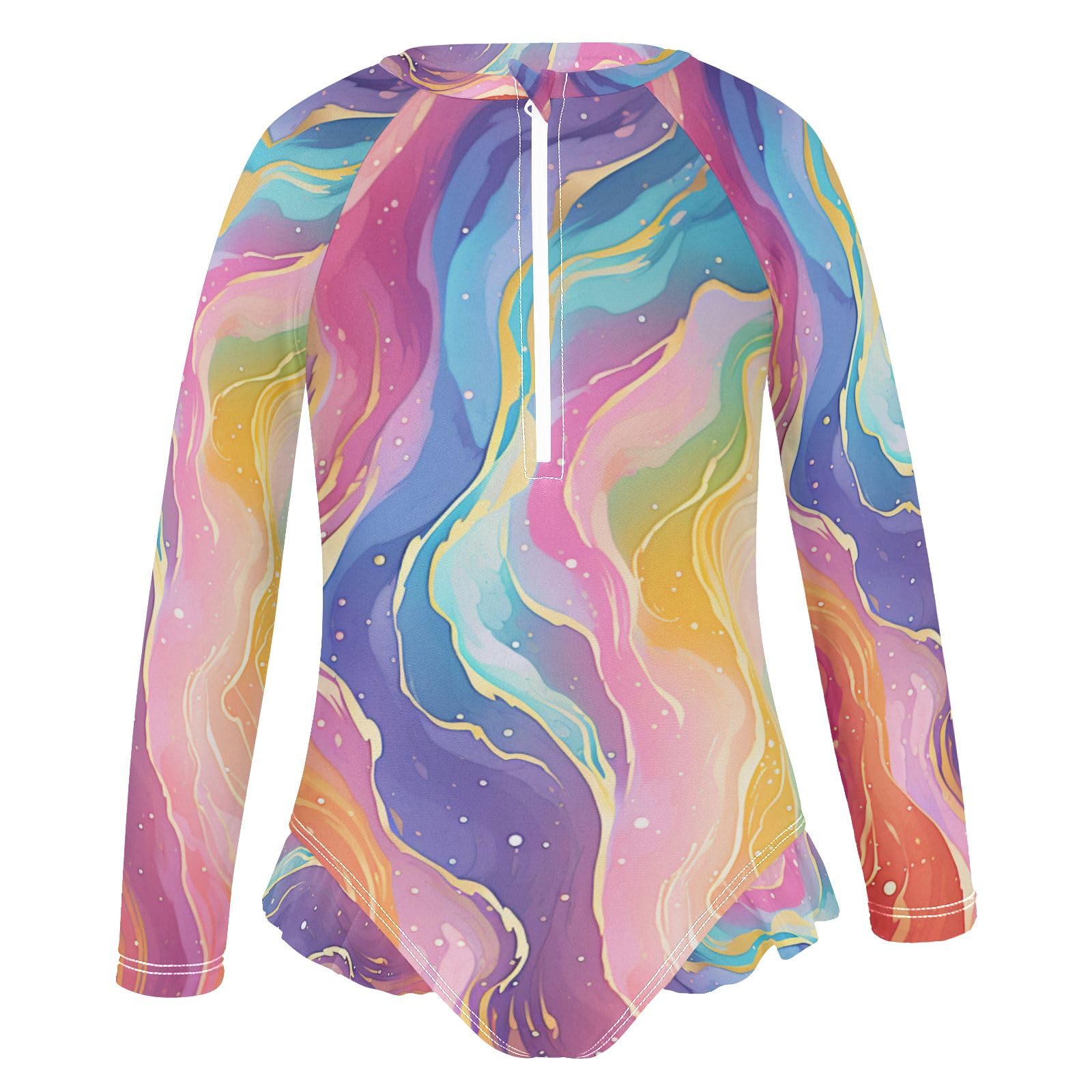 ALAZA Swimsuit for Girls Long Sleeve Rashguard Bathing Suit Rainbow Starry Sky Quick Dry 4T