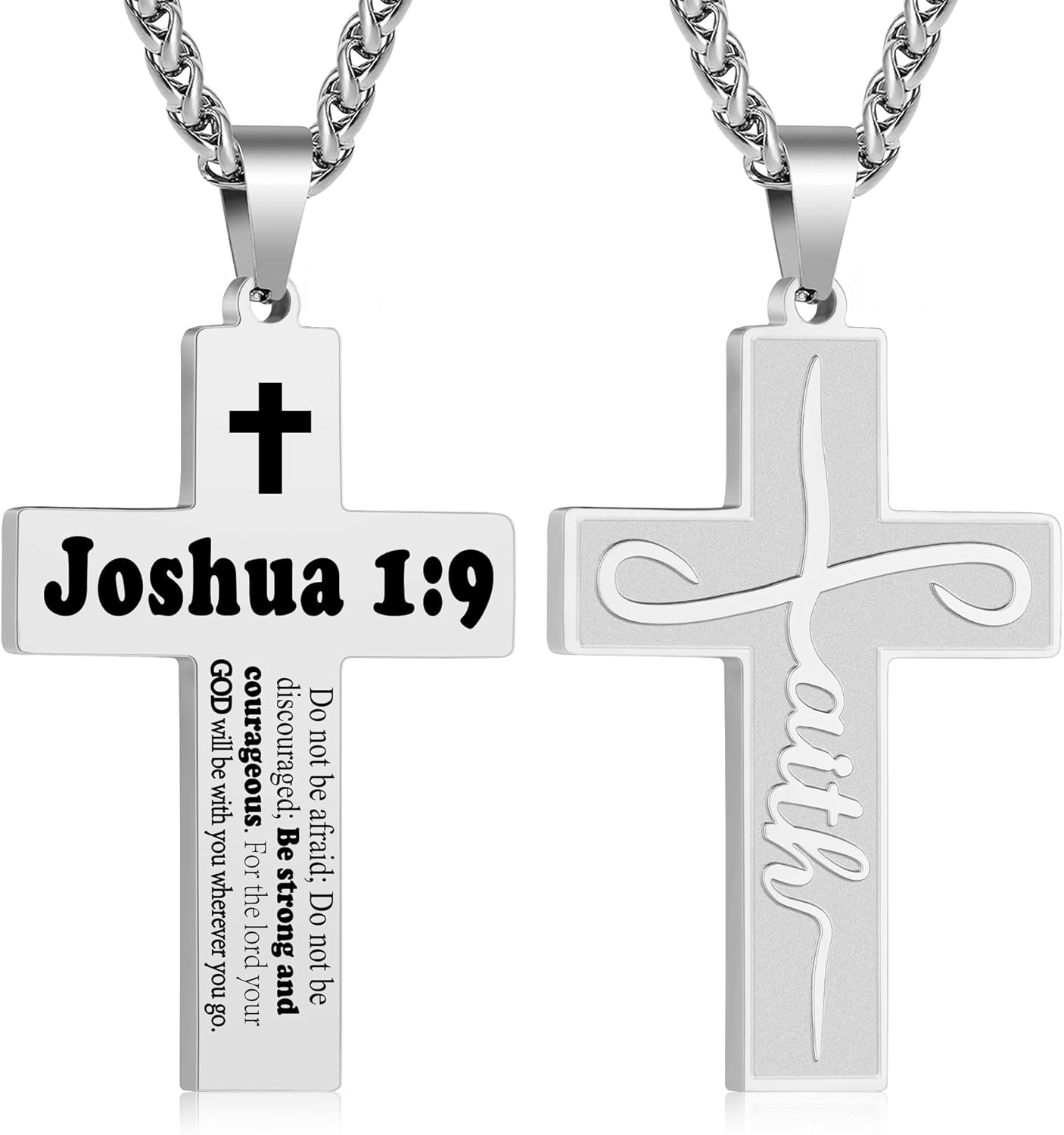 Faith Cross Necklace for Men Boys, Stainless Steel Cross Chain Pendant Necklace, Inspirational Bible Verse Christian Religious Easter Gifts Basket Stuffers