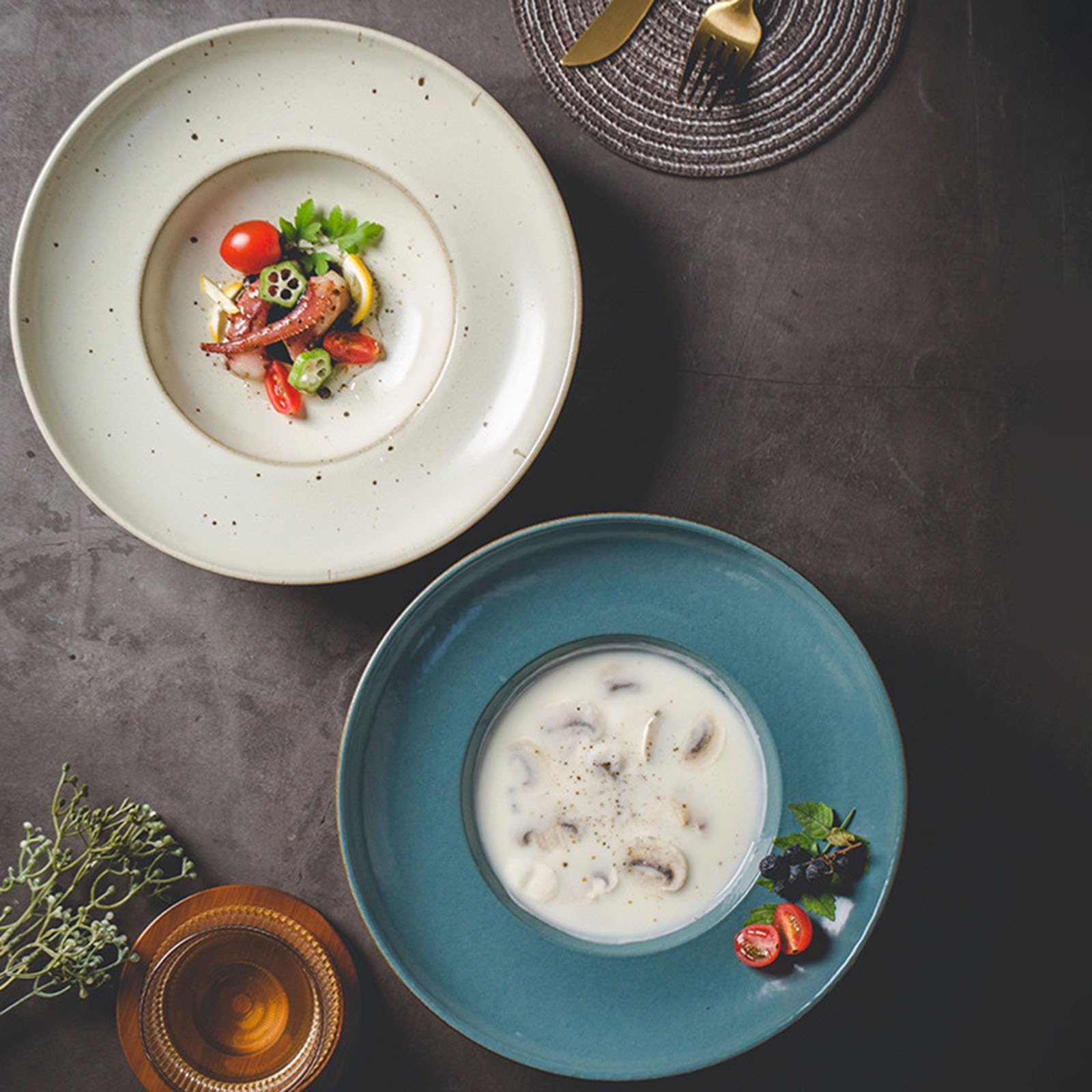 Platos De Cena De Cerámica, Plato De Porcelana Redondo Para Ensalada De Mariscos De Sopa, Vajilla Profunda Para Hotel De Restaurantes, Lavavajillas De Microondas Seguros(Size:25*25*6.3CM,Color:blanco)
