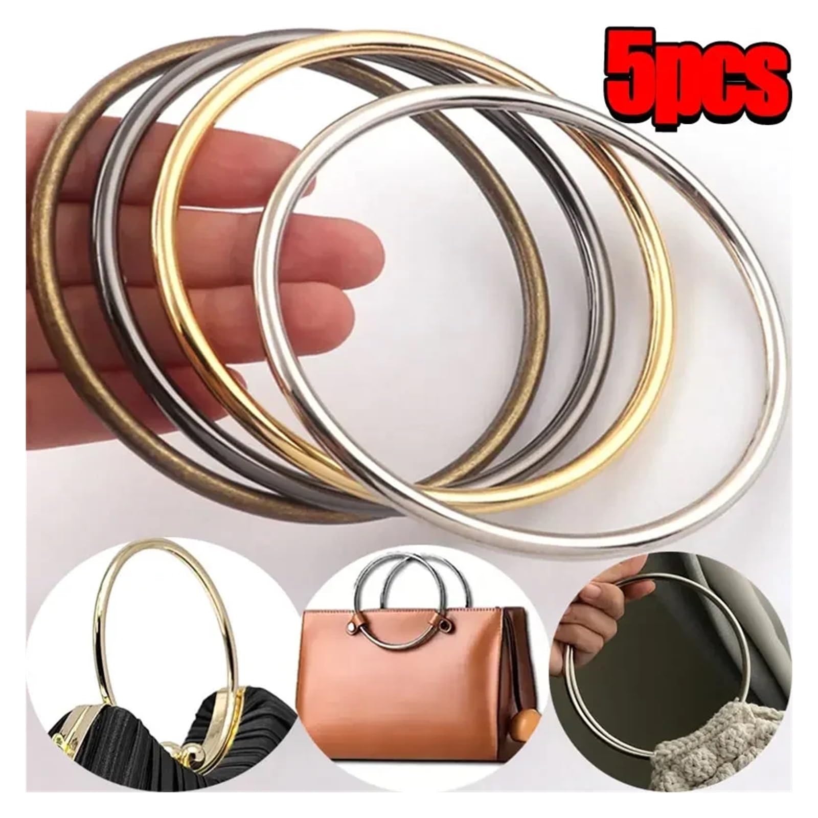 MRKU Asa de Madera para Bolso, Accesorios para Bolsos, Manualidades, Bricolaje, Redondo, 1/5 Piezas, Anillo de Hierro Redondo de Metal, Repuesto para Estuche de Mujer para Bolso