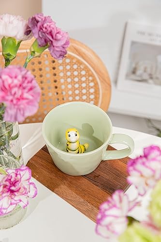 Miniatura 2 de DIHOclub Taza de café de cerámica de oruga oculta en el interior de animales en 3D, serie de jardín, hecha a mano con figuras de oruga (verde claro)