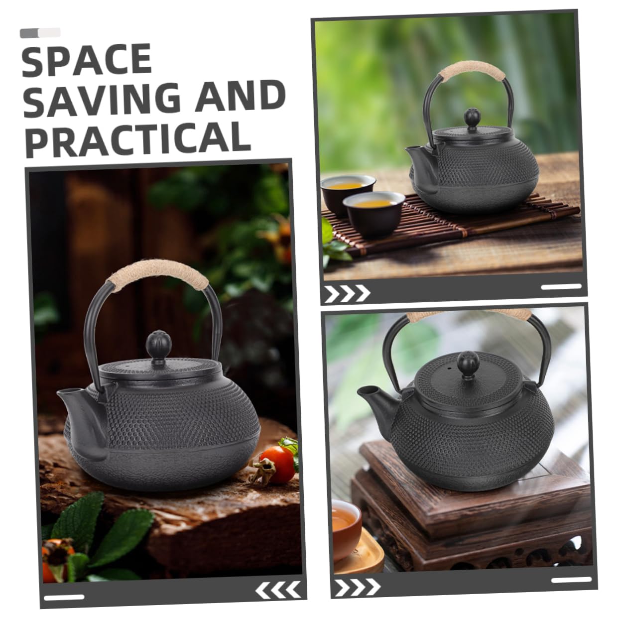 Tetera De Hierro Fundido Recubrimiento Para Cocción Inducción y Estufas Elegante Tetera Para Té Suelto Diseño Vintage y Funcional