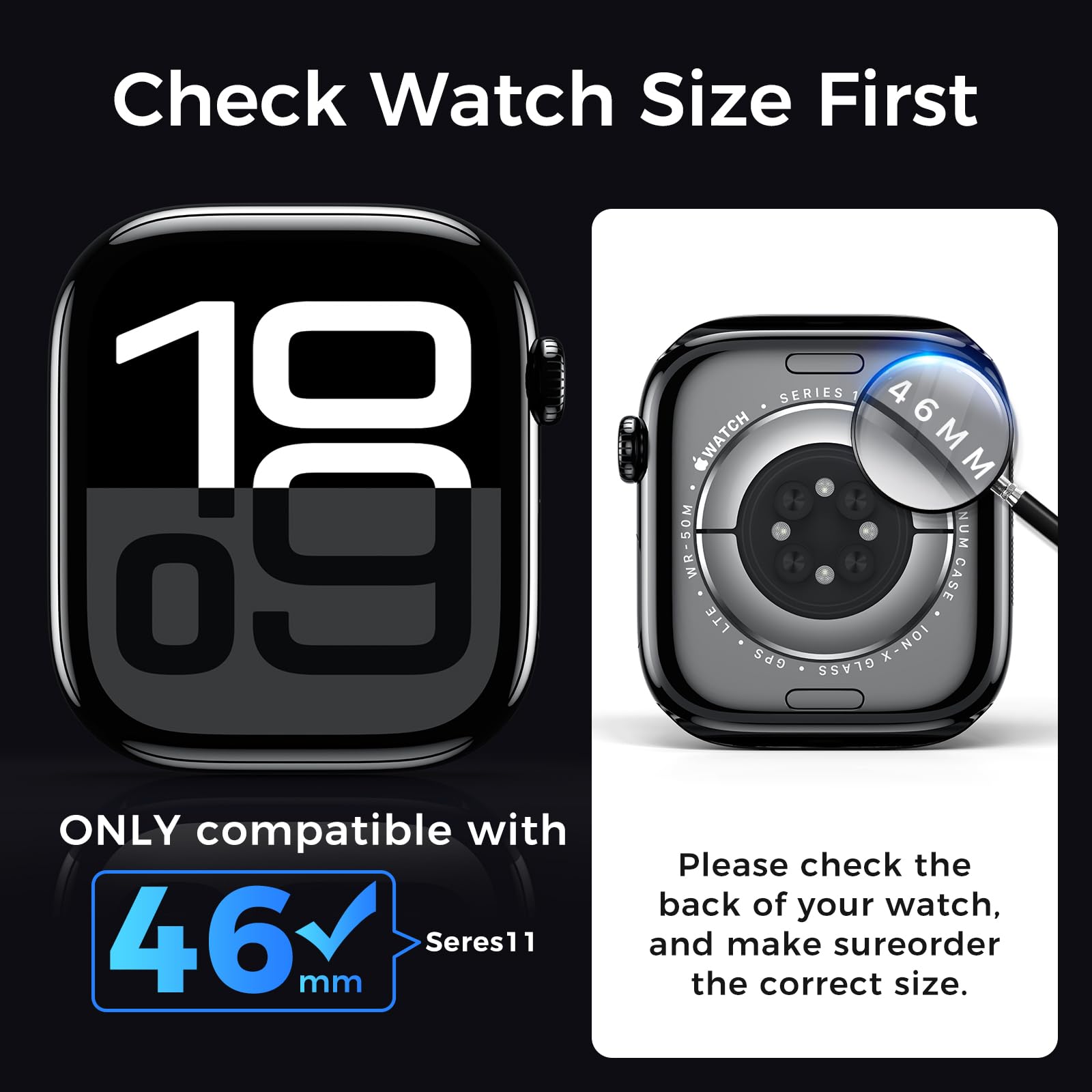 Lot de 3 films de protection d'écran pour Apple Watch Series 10 46 mm en verre trempé incurvé à couverture complète sans bulles pour iWatch 10 46 mm