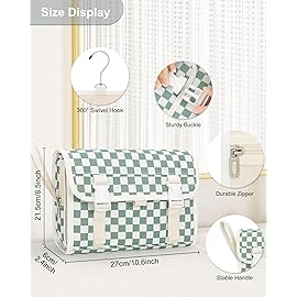 Relavel Travel Hanging Toiletry Bag for Women, Large Capacity Wash Bag with 360 degree Rotation Hanging Hook, Portable Toiletries Makeup Organizer Storage for Daily Use, Trip, Camping - Green Plaid