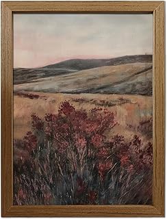 Framed Landscape Wall Art Canvas — Rustic Mountain Field with Red Wildflowers, Neutral Earth Tone Nature Print, Vintage Framed Wall Decor for Living Room Bedroom, Farmhouse Cottage Boho, Ready-to-Hang