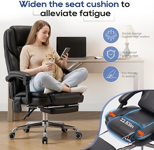 Miniatura 8 de Sillas de escritorio de oficina en casa con reposapiés, silla de oficina ejecutiva ergonómica de masaje de amasamiento 3D, pasamanos reclinables