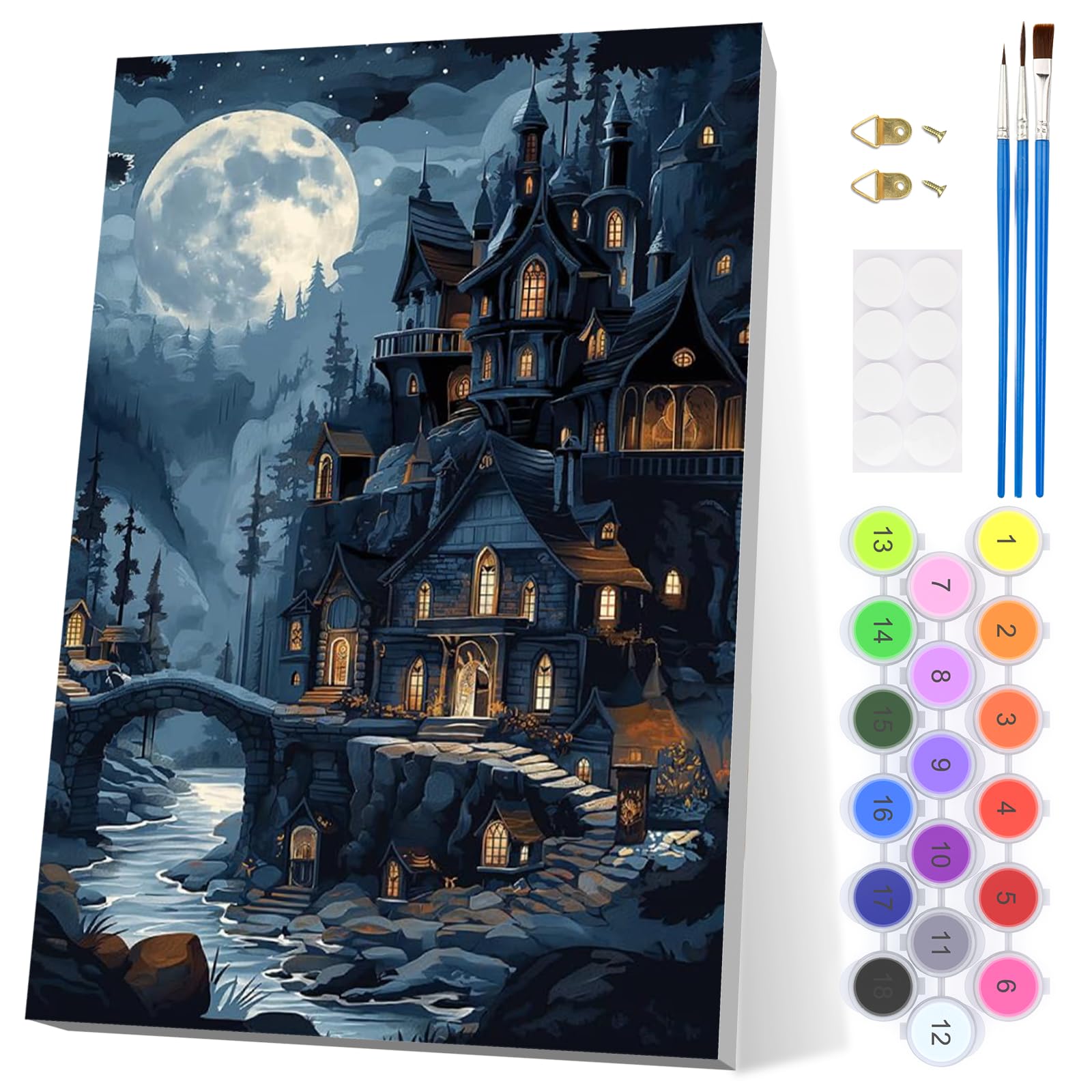 EOBROMD Moonlit Castle Paint by Numbers for Adults with Frame, Starry Sky Paint by Numbers Kits, Landscape Acrylic Easy Painting by Numbers for Gift Home Wall Decor (8x12in/20x30cm) โ image 1