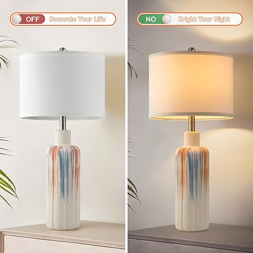 Miniatura 5 de Juego de 2 lámparas de mesa de 28 pulgadas de alto, lámparas de noche modernas de cerámica con pantalla de tela blanca, lámparas de dormitorio con