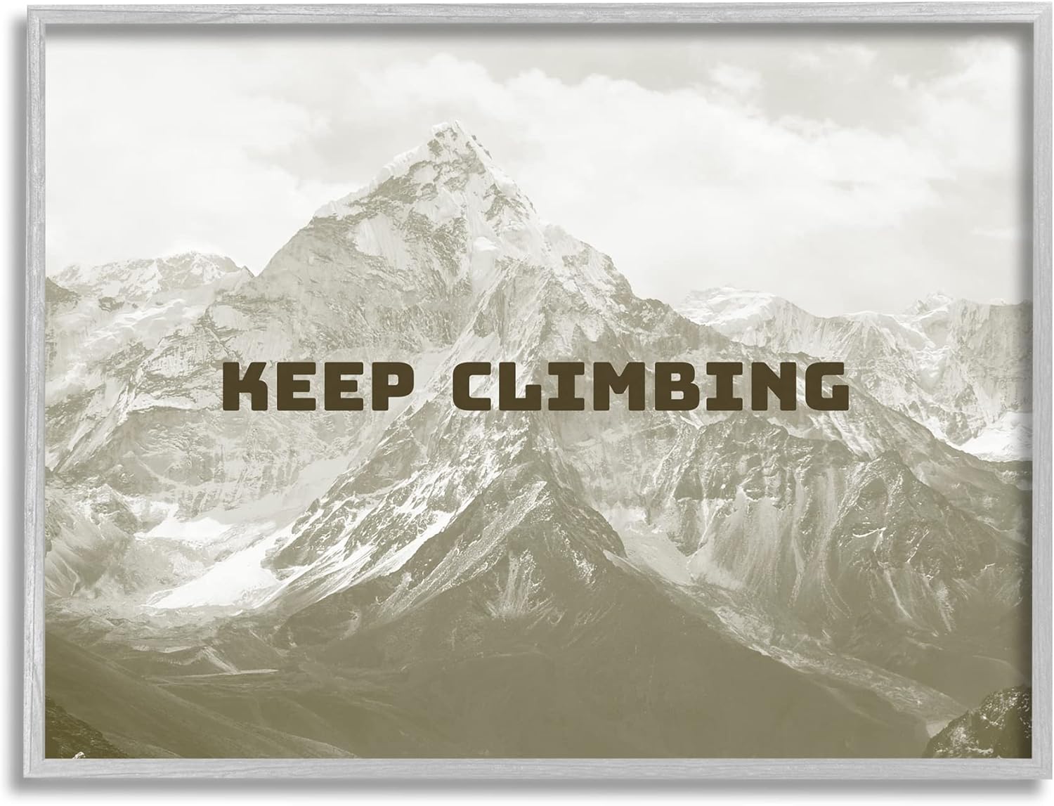 Keep Climbing Motivational Mountain Quote Canvas Print with Gray Frame
