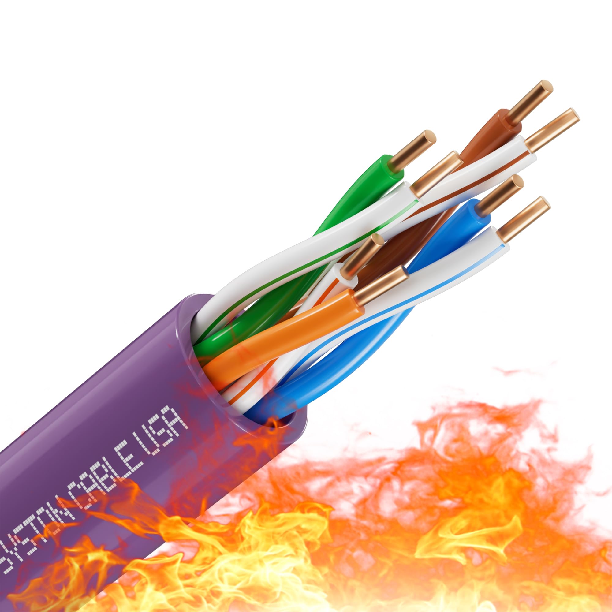 Syston Cable Technology Cavo di rete Ethernet Cat 5e, 350 MHz, 24 AWG, filo di rame nudo solido per esterni/interni, senza estremità da 3,5 m a 300 m, resistente al calore, classificato CMP