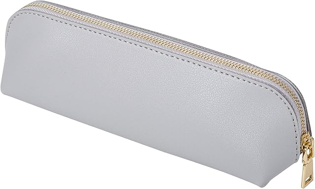 Fyore Leather Pencil Case Slim Design Pen Bag with Metallic Zipper Pocket Size for or Student Office College Middle School (Grey)