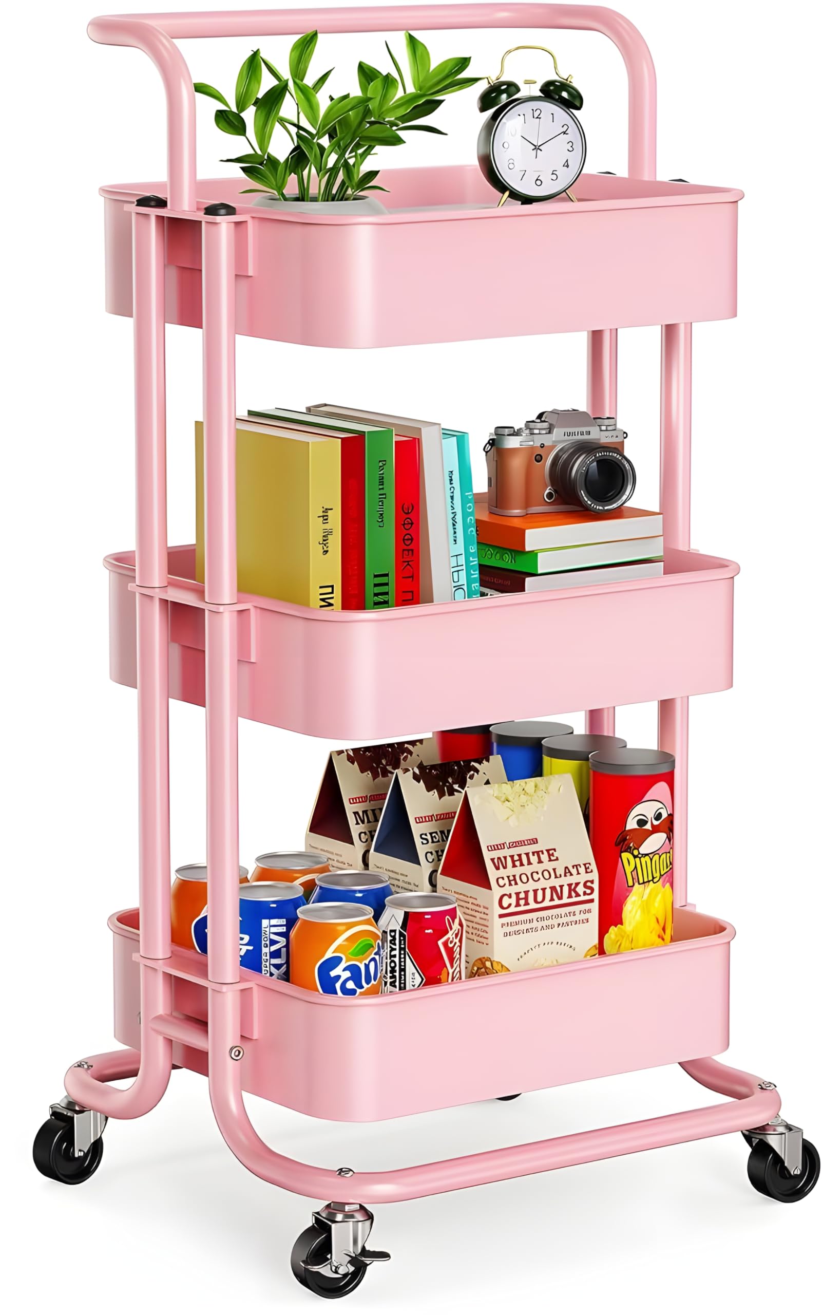 JIALTO Multipurpose Trolley with Wheels- Heavy Duty 3-Tier Utility Cart for Storage & Organization- Movable Rack for Home, Kitchen, Bathroom, Pantry- Durable Metal Frame with Lockable Wheels (Pink)-image-18