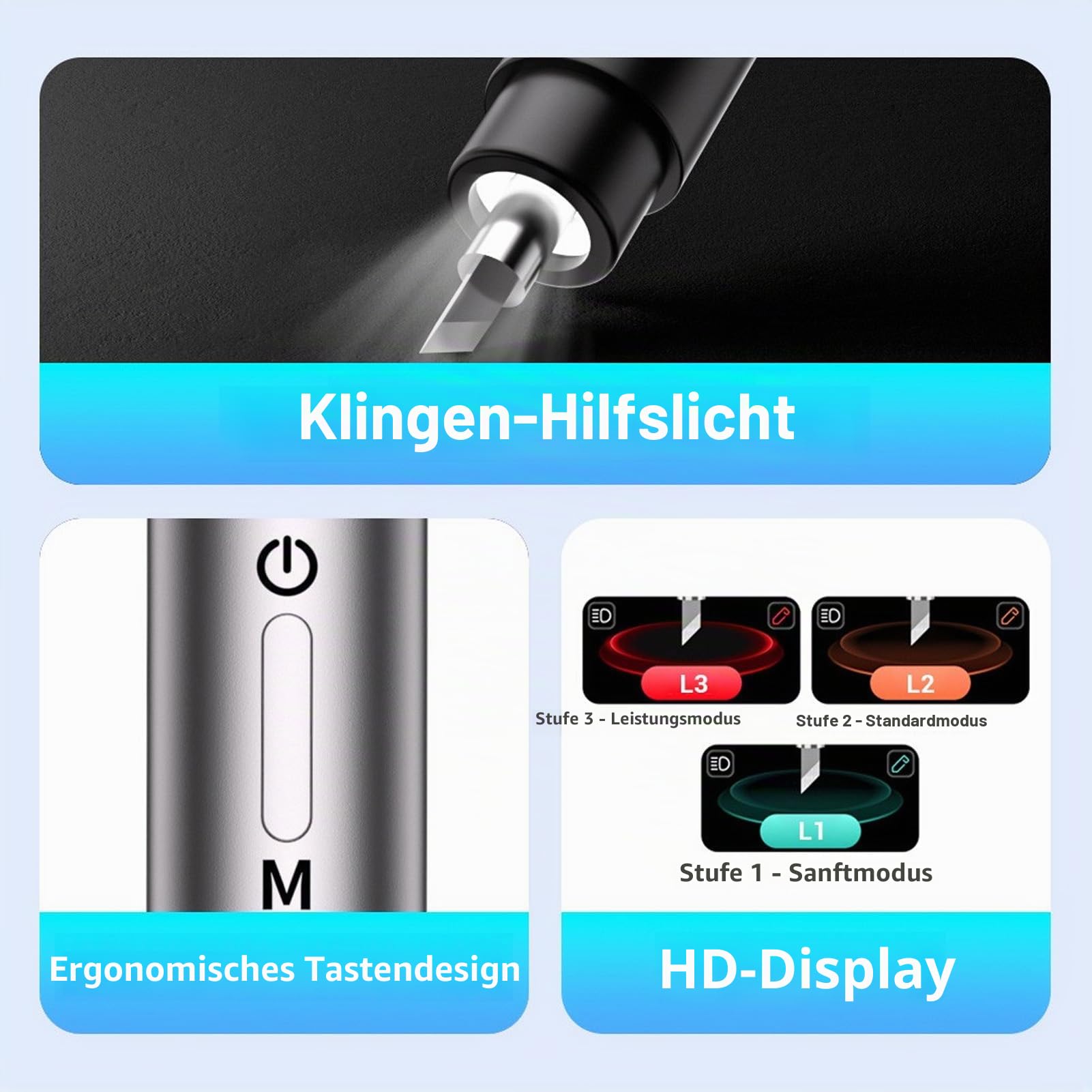 Dpofirs Ultraschall Messer, Ultrasonic Cutter, 50 Klingen, 40 KHz Vibration, für 3D-Druck, Holzbearbeitung, Prototyping, Heimwerken, mit LED-Licht und 3 Ebenen