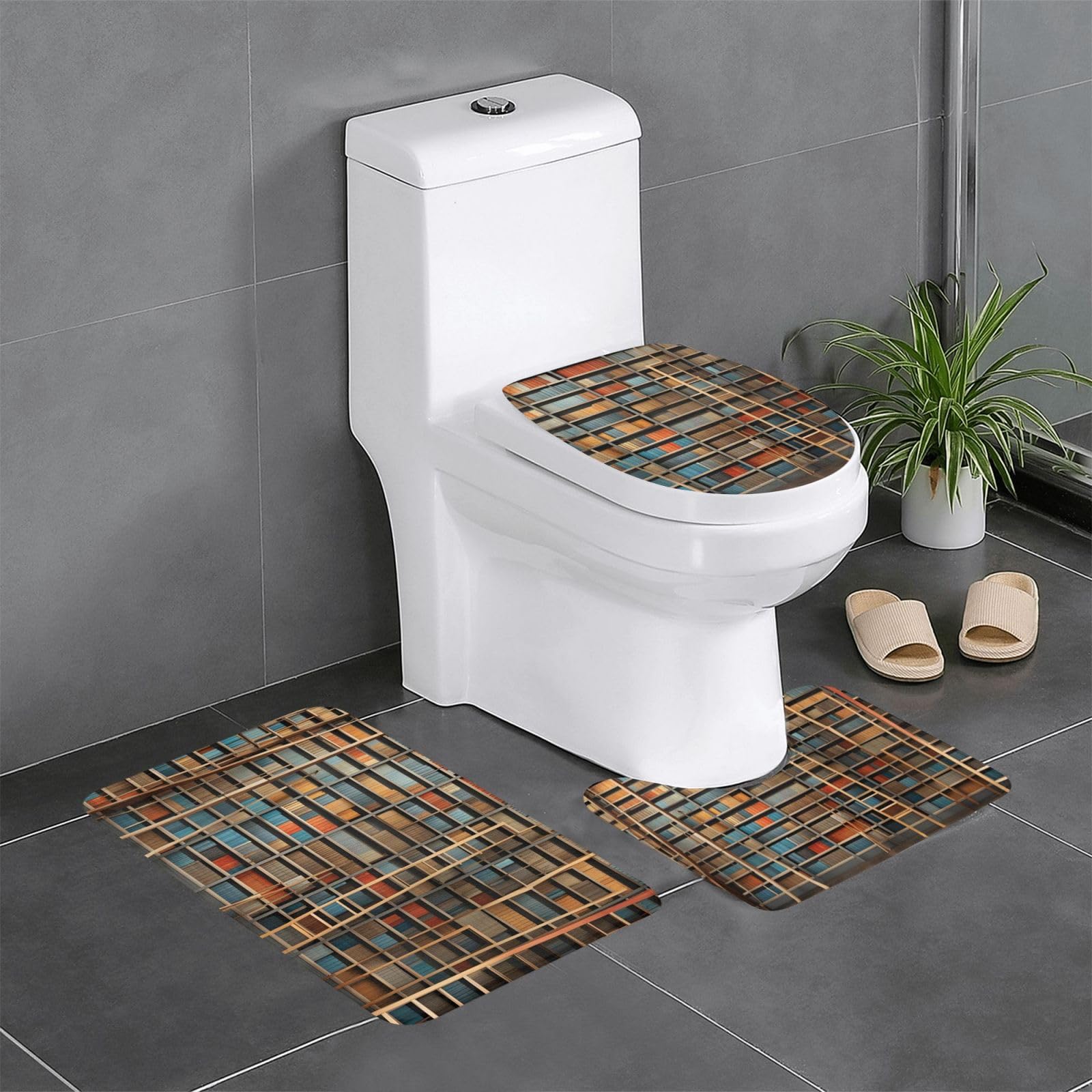 Juego de alfombras de baño de 3 piezas con diseño de estantería de libros