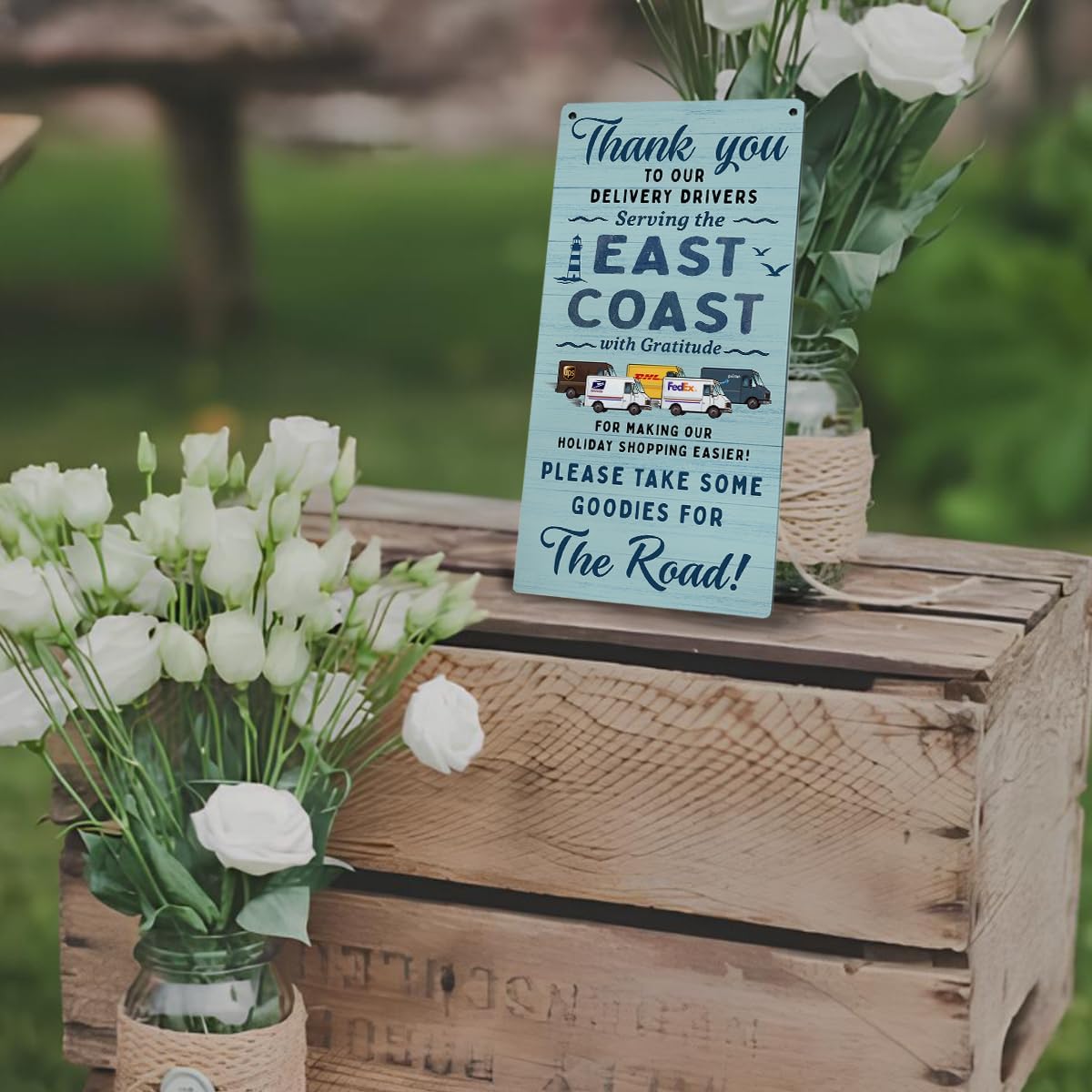East Coast Delivery Signs for Packages, Thank You To Our Amazing Delivery Driver Snack Sign Wood Wall Hanging Sign, Front Door Outdoor Package DeliveryBoxes Sign,6x12Inch image 2
