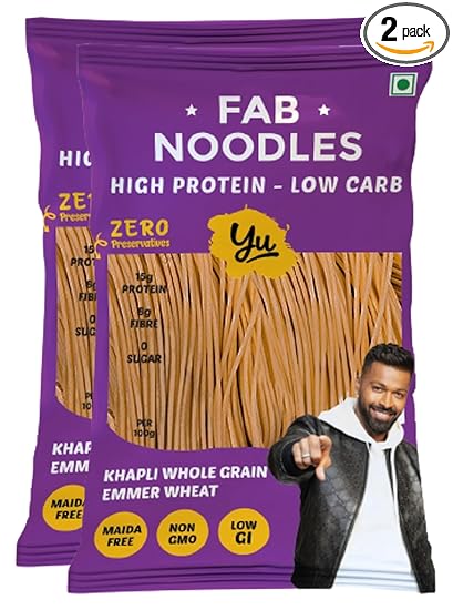 Yu Foodlabs Fab Noodles-Low Carb&High Protein-Zero Maida&Made Using Special Grade Atta-Not Fried Healthy Wheat Noodles-No Preservatives&100% Natural-5 Mins-Serves 6-300 Gram(Pack Of 2)