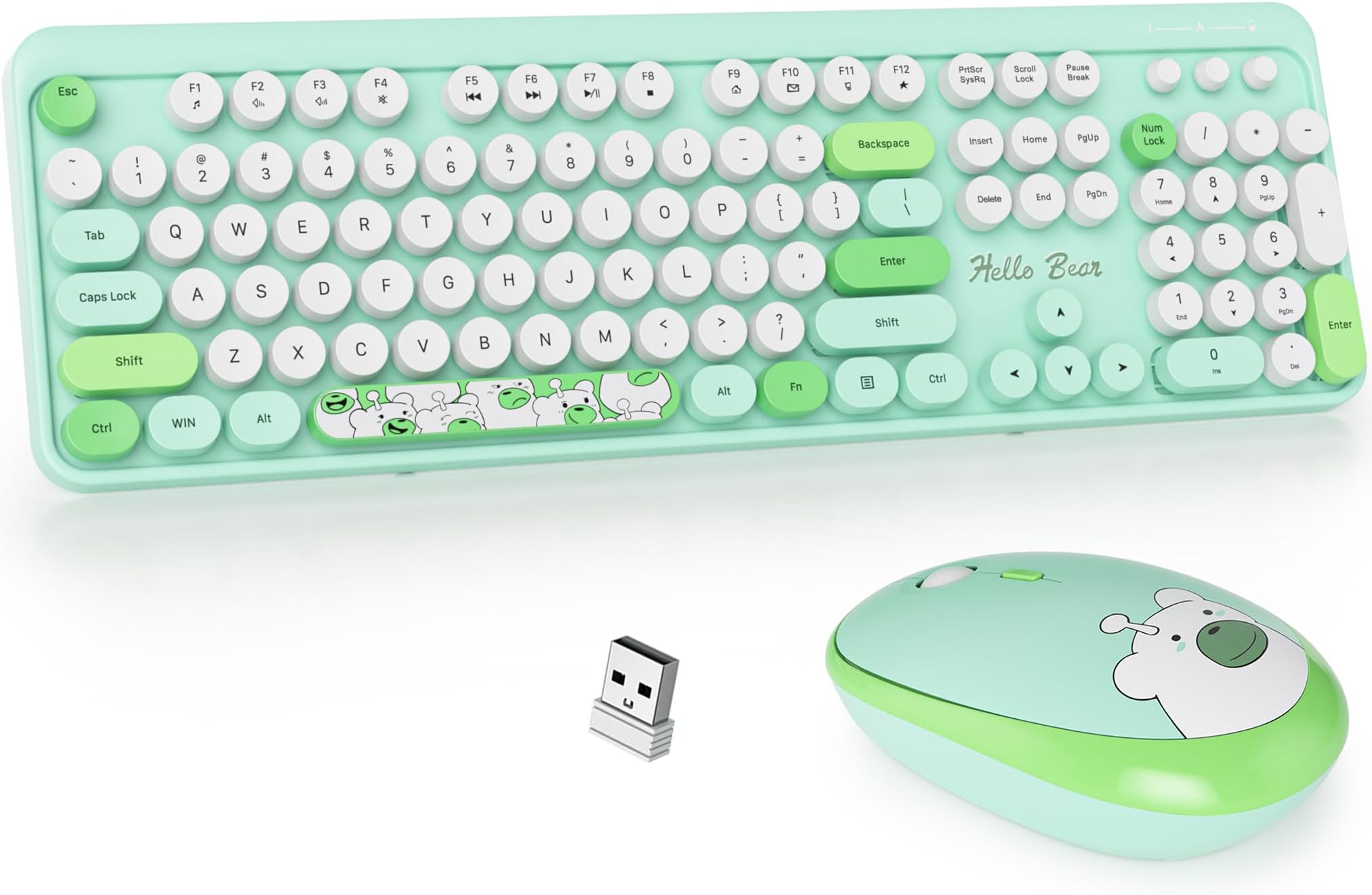 Guffercty kred GTSP Green Typewriter Wireless Keyboard and Mouse, Office Full-Sized Colorful Keyboard 2.4G Cute Aesthetic Keyboard for Computer, Laptop, PC Desktops（Green）