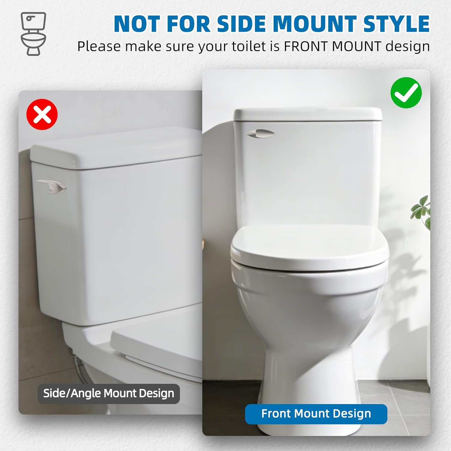 2 Pack Universal Front Mount Toilet Handle Replacement Compatible with Kohler/Mansfield/American Standard Toilets, Toilet Tank Flush with Stainless Steel Chain, Easy Grip Wide Handle, Brushed Nickel