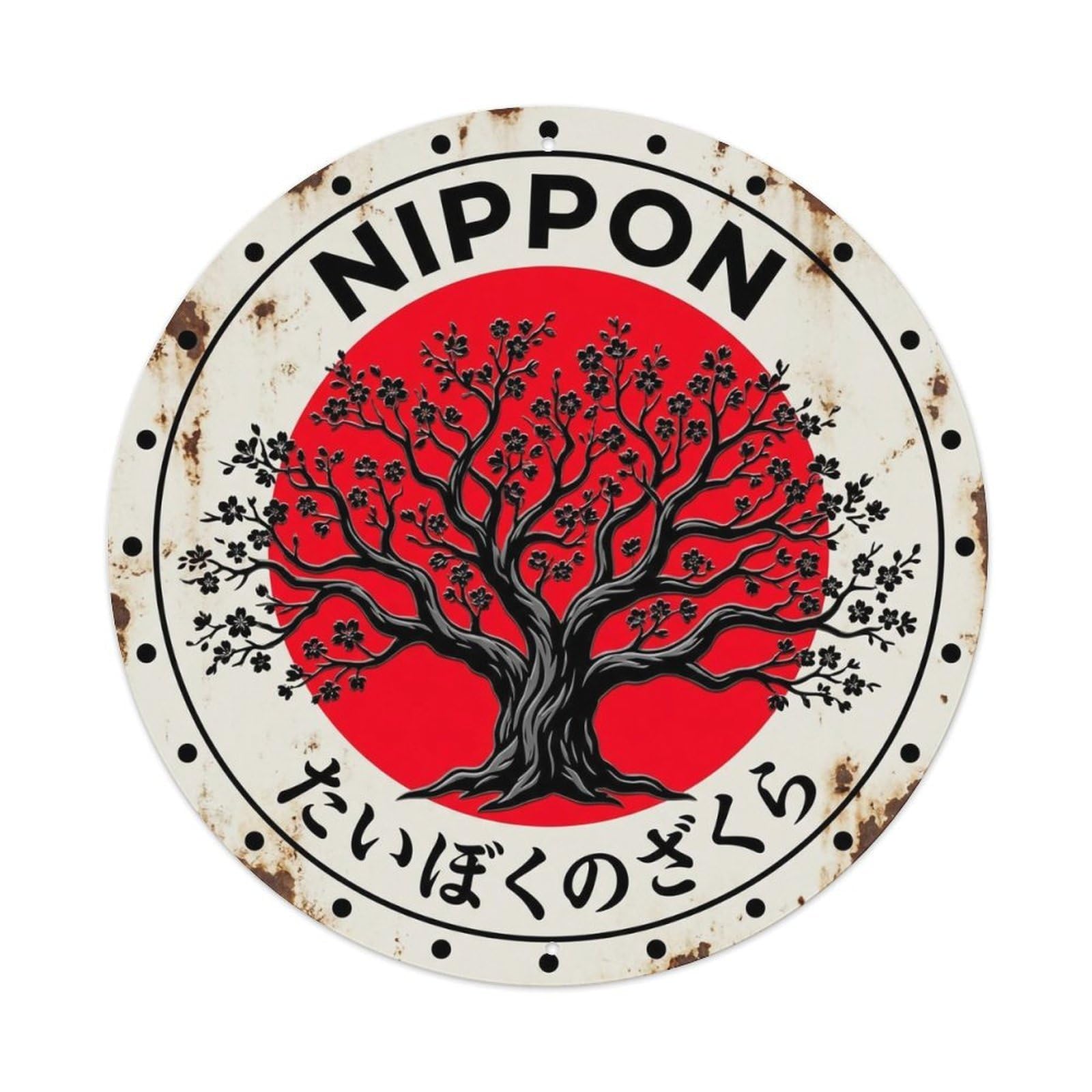 Giant Cherry Nippon Large Blossom Tree Weathered Metal Tin Sign
