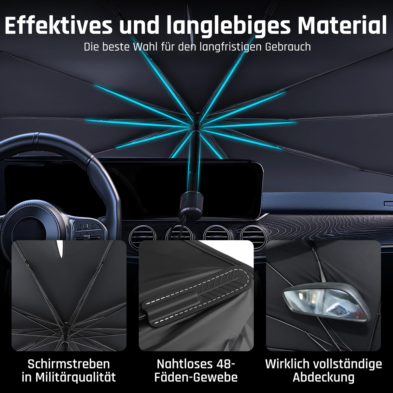 Parasol Delantero Coche Universal 130-140cm 68-80cm Protección UV Plegable Revestimiento Titanio