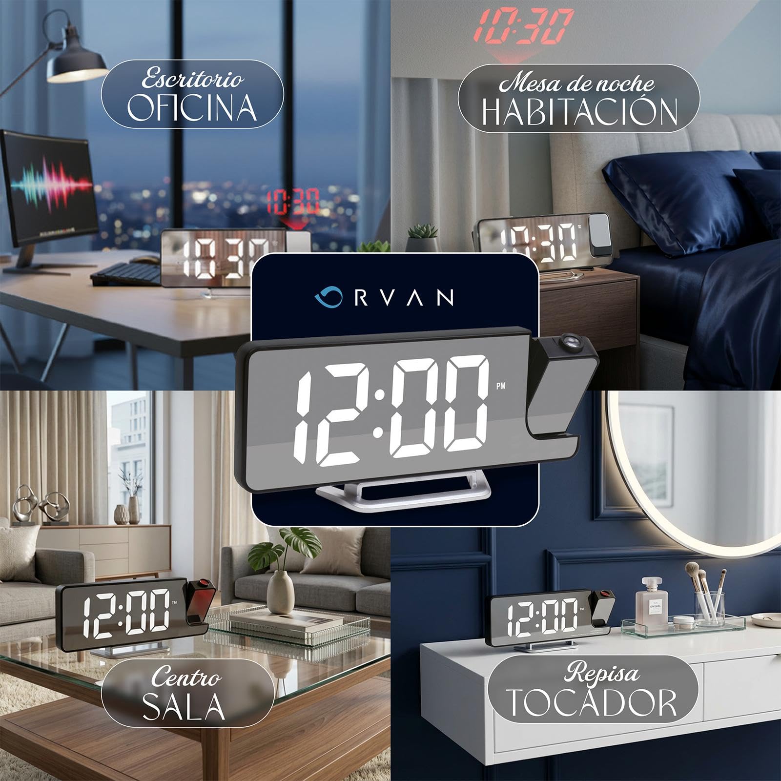 ORVAN® Reloj Proyector Techo Premium | Reloj Despertador Digital LED | Despertador Proyector Techo con Efecto Espejo | Reloj Despertador con Proyector | Doble Alarma | Tres Modos De Atenuación — view 5