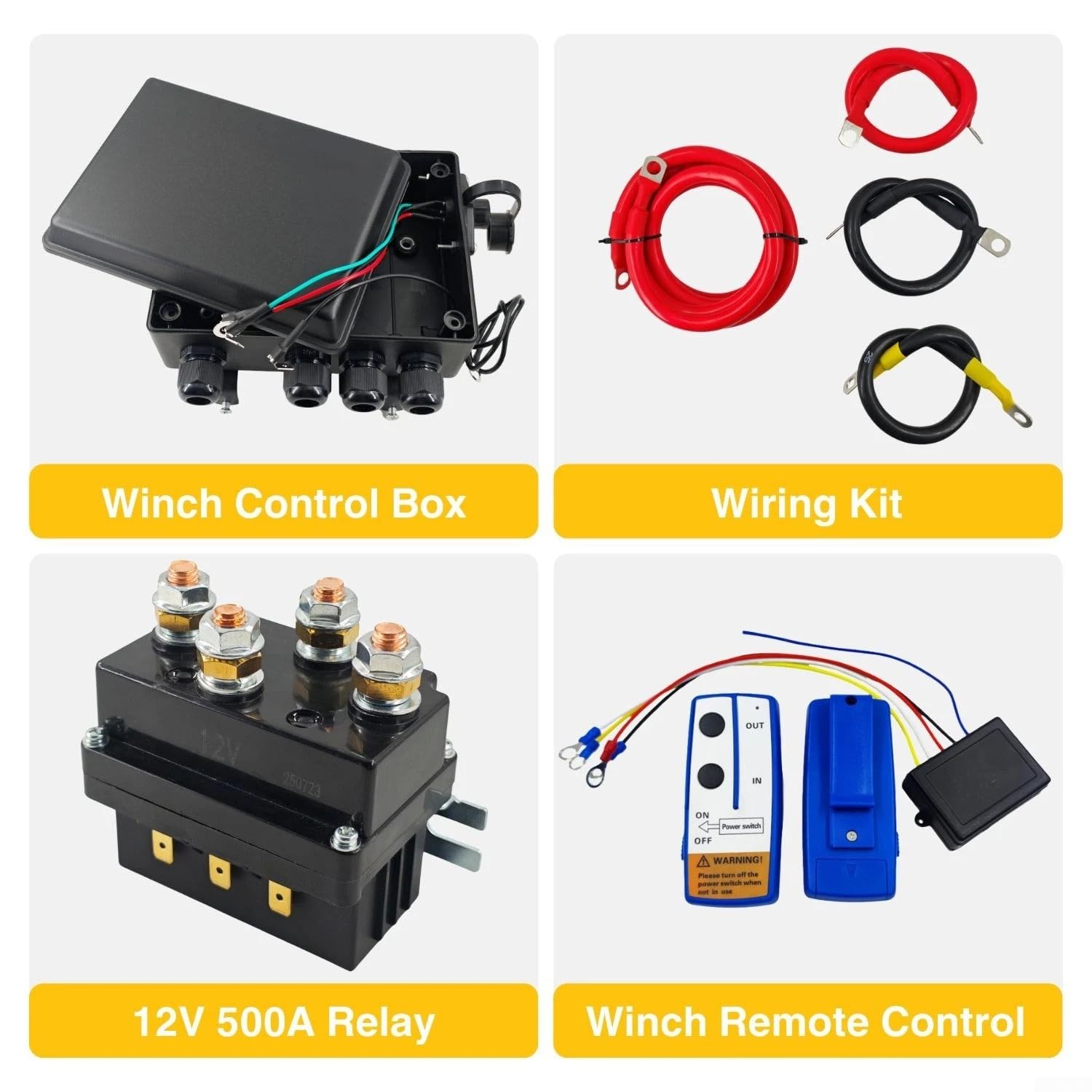 Kit solenoide verricello 500A 12V Telecomando Wireless per Jeep Truck SUV - Set relè elettromagnetico con cavi pre-cablati Accessori 4x4