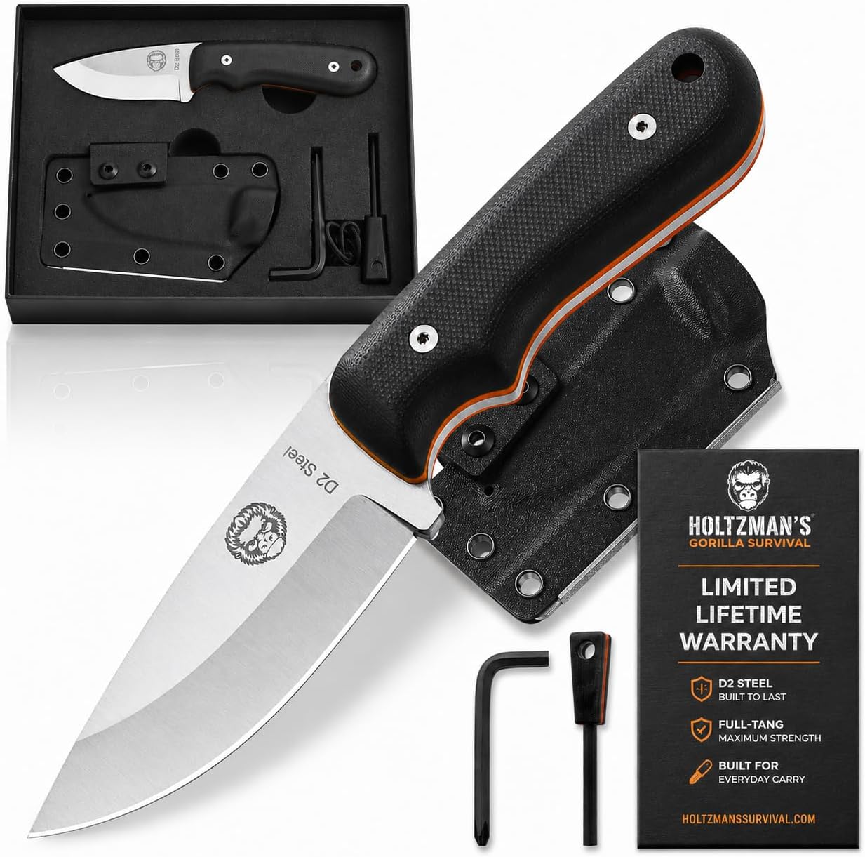 Redline Fixed Blade Hunting Knife with Ferro Rod and Sheath - Perfect for Outdoor Adventures - Holtzman's Gorilla Survival