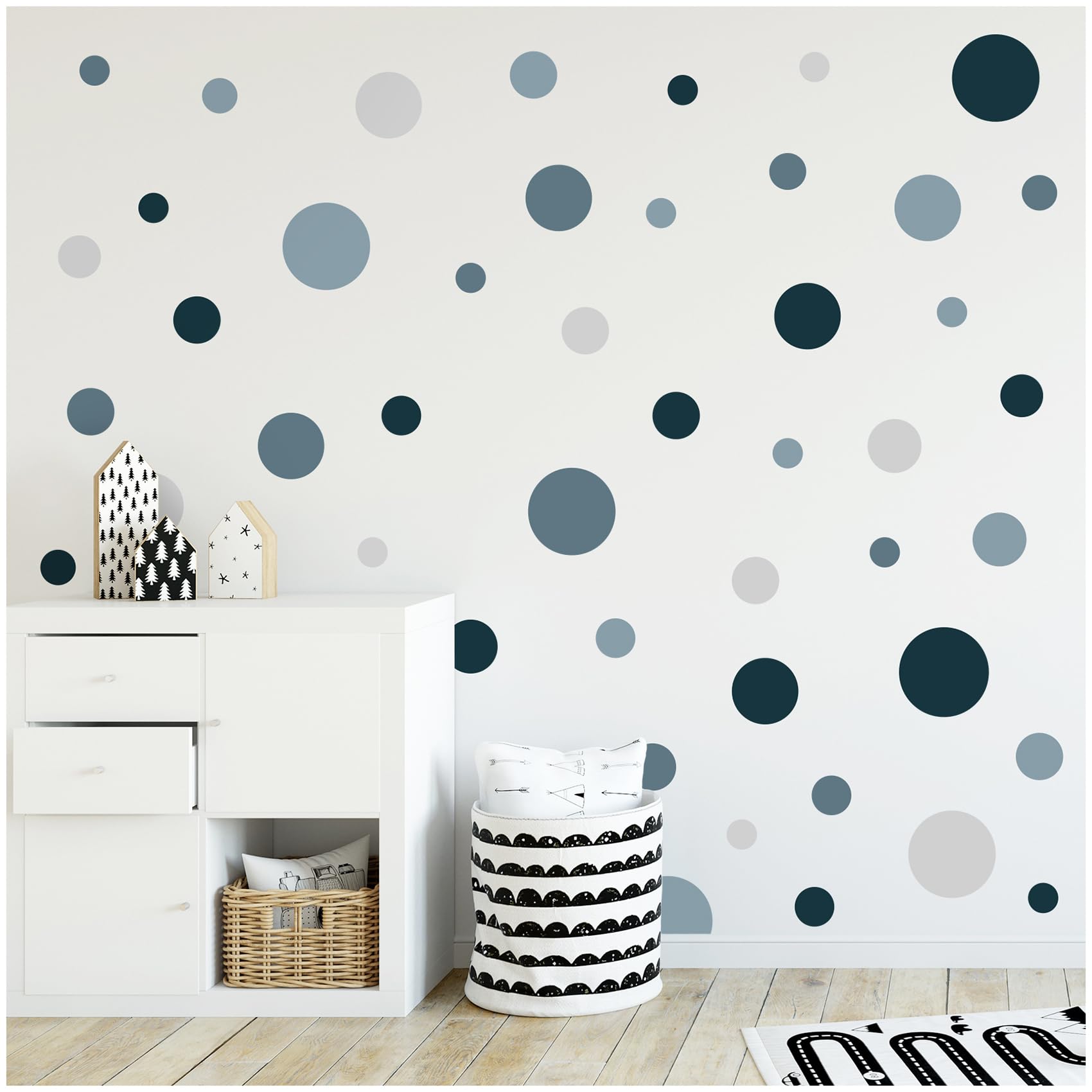 yabaduu Circles Set of 120 Dots Wall Decals Wall Tattoo Children's Room Bedroom Baby Room Sticker Film Decoration Self-Adhesive for Boys Girls Pastel Y068 (Y068-2 Blue)