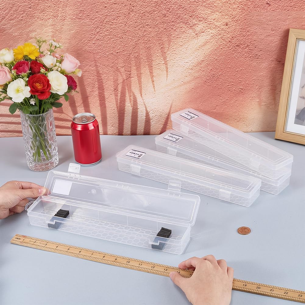 FINGERINSPIRE Set di 4 contenitori rettangolari in plastica trasparente con inserti in spugna morbida autoadesiva, per adulti e artisti, 34,3 x 6,9 x 3,8 cm