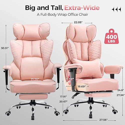 Miniatura 2 de COMHOMA Silla de oficina grande y alta de 400 libras de ancho, silla ergonómica para juegos con cuero de diseño en relieve de lujo con reposapiés,