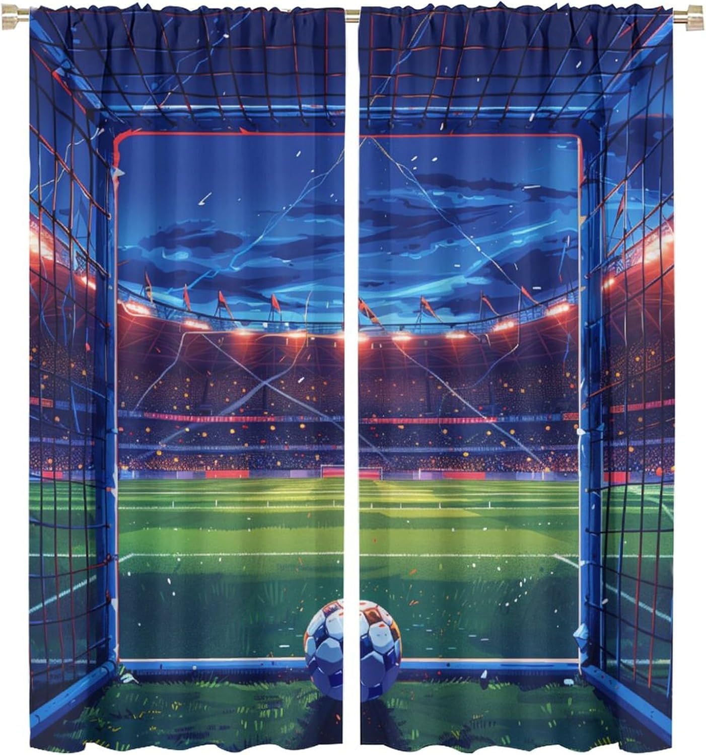 Soccer Sport Field Blackout Curtains, Sport Ground Football for Boy Home Decor Rod Pocket Window Drapes for Living Room Bedroom- 2 Panels, Each 21" W x 45" L