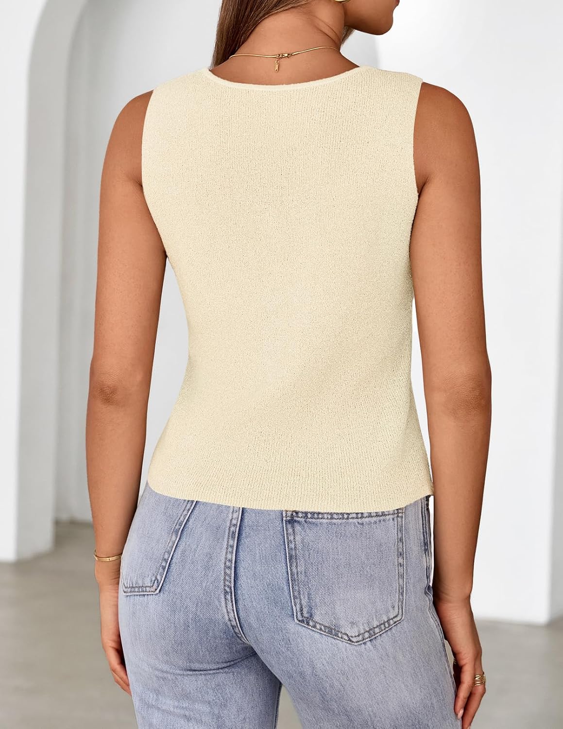 MEROKEETY Women's Sleeveless Sweater Vest 2026 Spring Summer Knit Tank Top Casual V Neck Button Waistcoat Cardigan - Image 3