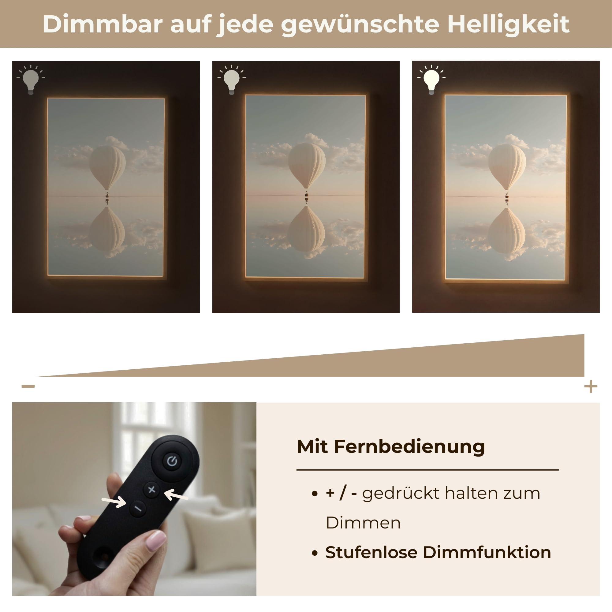 LED Wandlicht Innen 60x90 cm Aufladbar Dimmbare Nachtleuchte Schlafzimmer Wandlampe Nachtlicht Modern Design Stillen Wandleuchte Wand Licht Heißluftballon - Wolken - Wasser - Blau