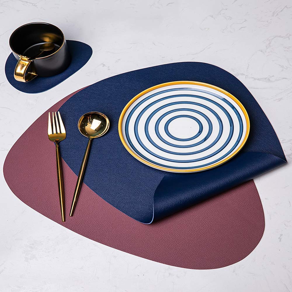 Napperon en Cuir PVC Lavable Tapis de Table Design texturé réversible Durable Isolation Anti-Huile Anti-dérapant Cuisine Salle à Manger Multicolore Disponible, Gris (Bleu)